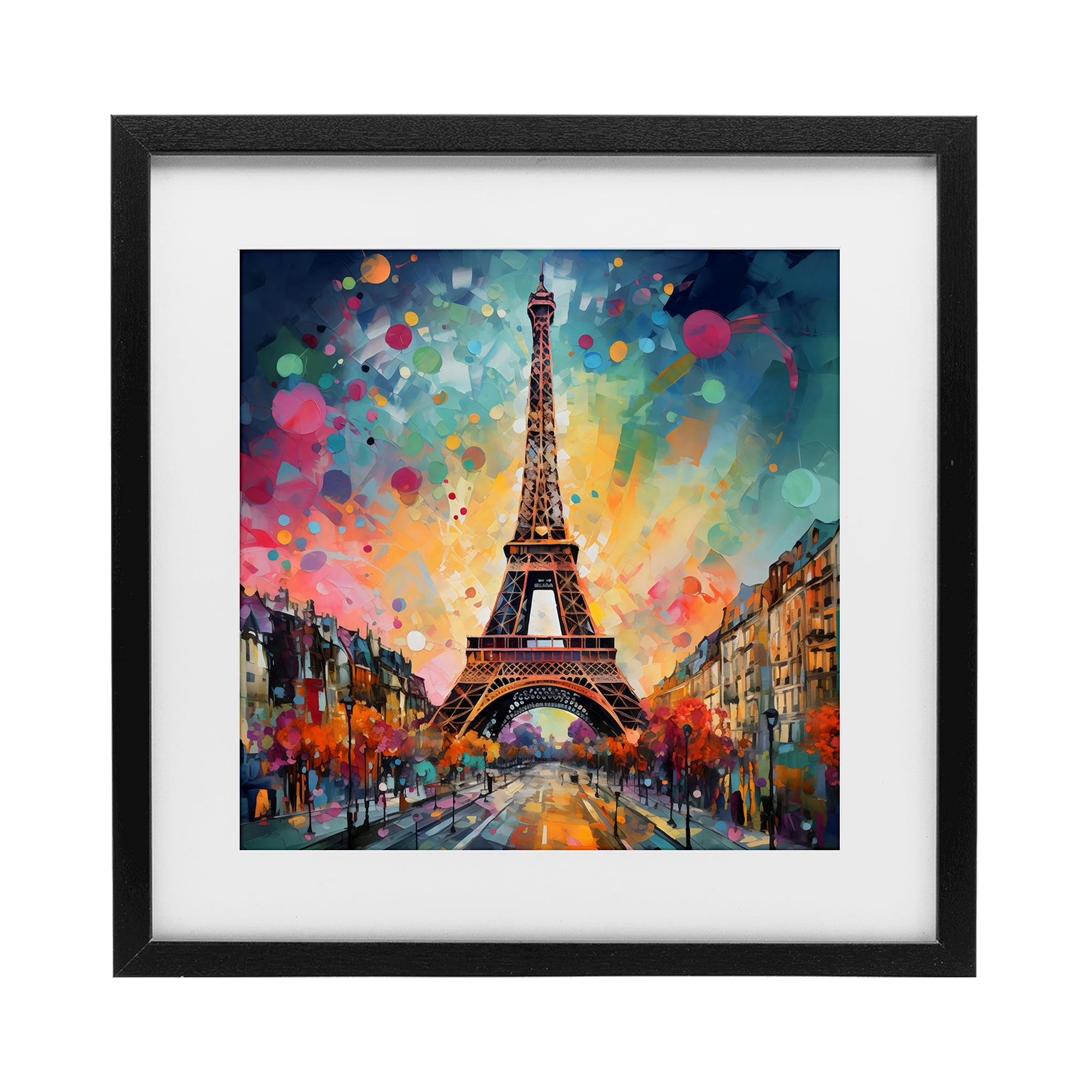 Stupell Industries Eiffel Tower with Vibrant Dots Black Framed Print Under Glass, design by Creative Studio