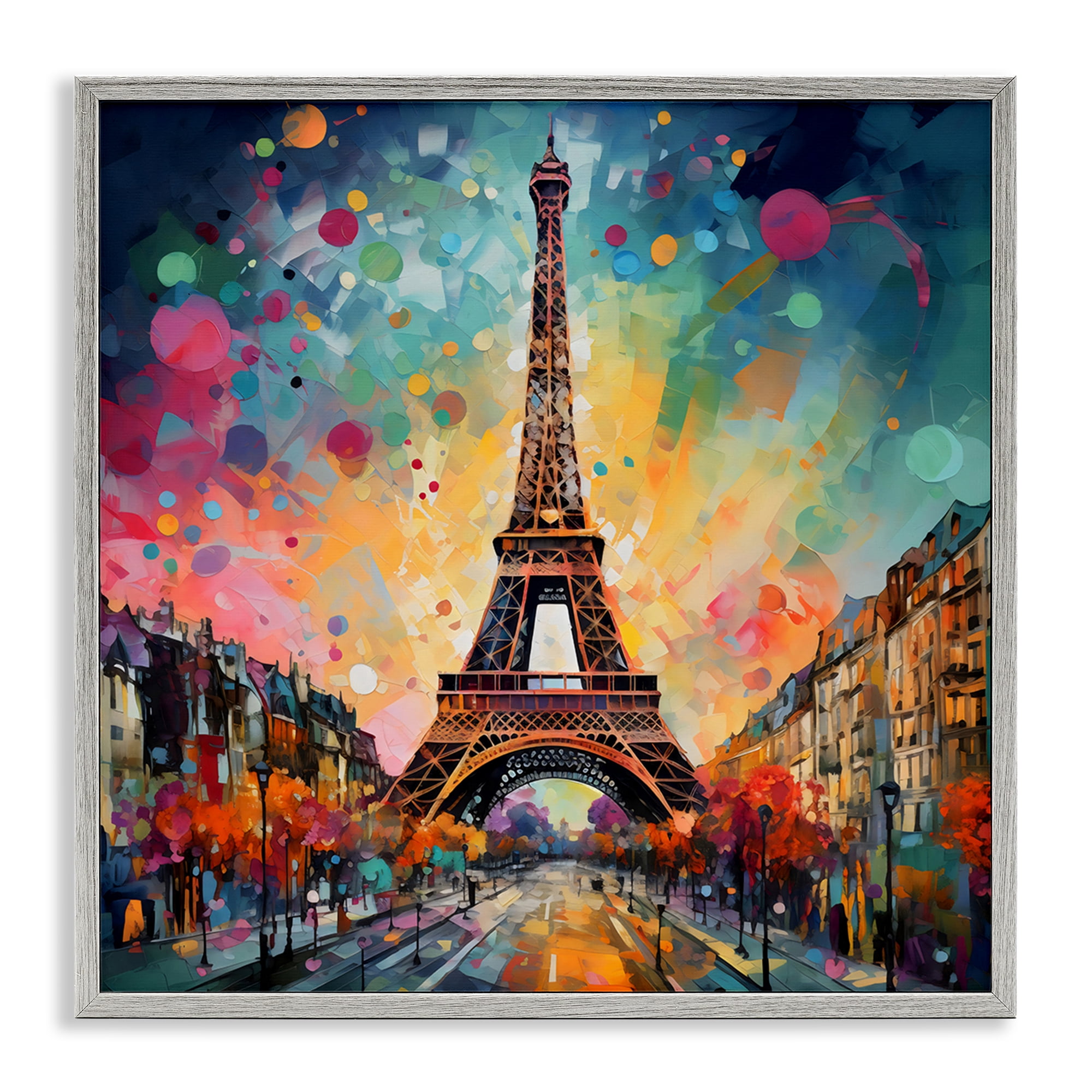 Stupell Industries Eiffel Tower with Vibrant Dots Gray Framed Giclee Art, design by Creative Studio