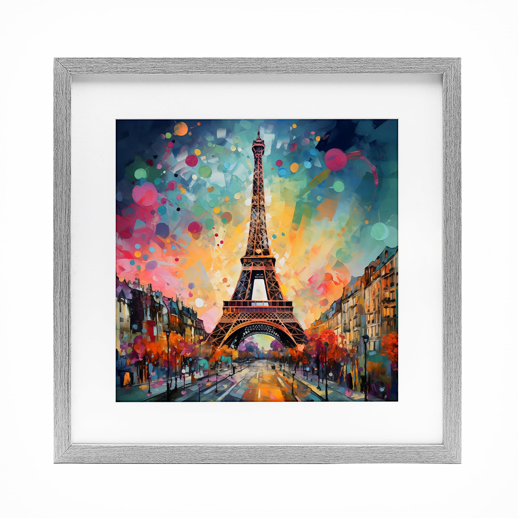 Stupell Industries Eiffel Tower with Vibrant Dots Gray Framed Print Under Glass, design by Creative Studio