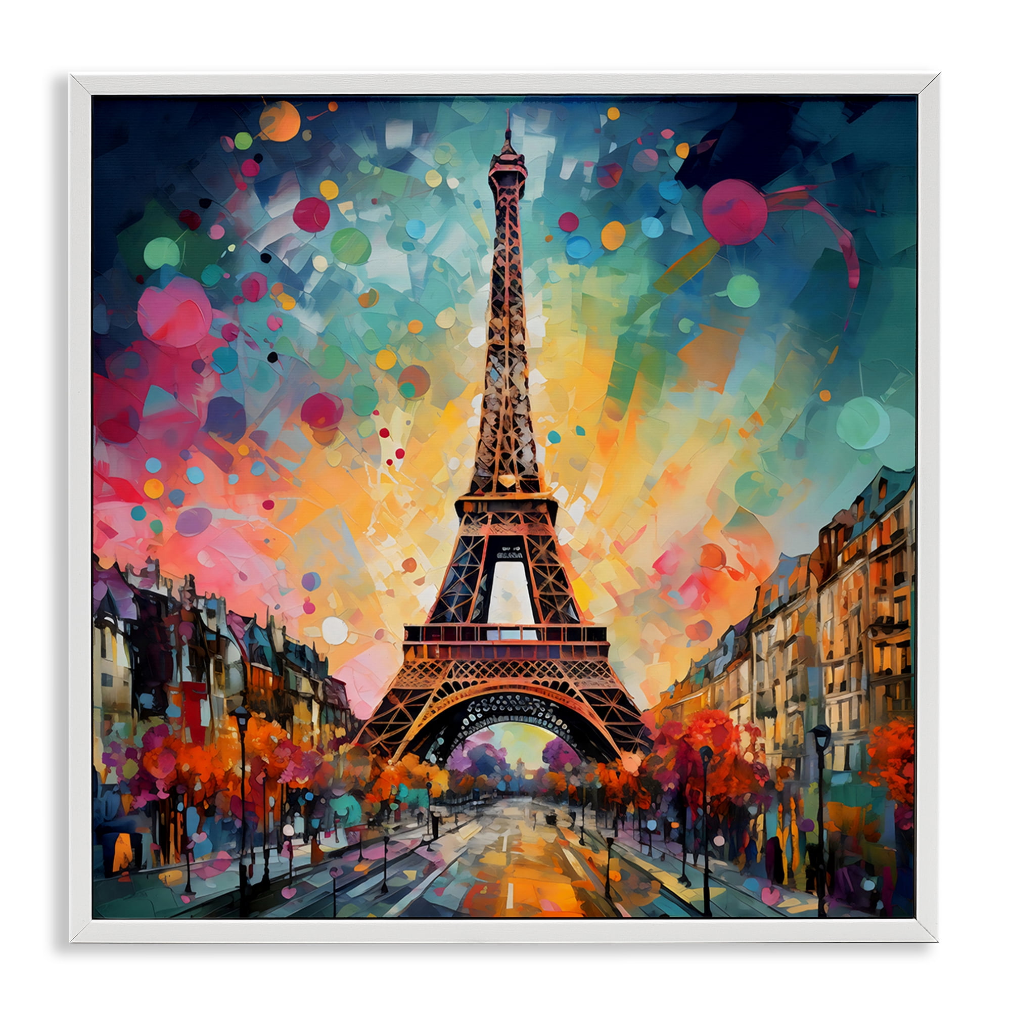Stupell Industries Eiffel Tower with Vibrant Dots White Framed Giclee Art, design by Creative Studio