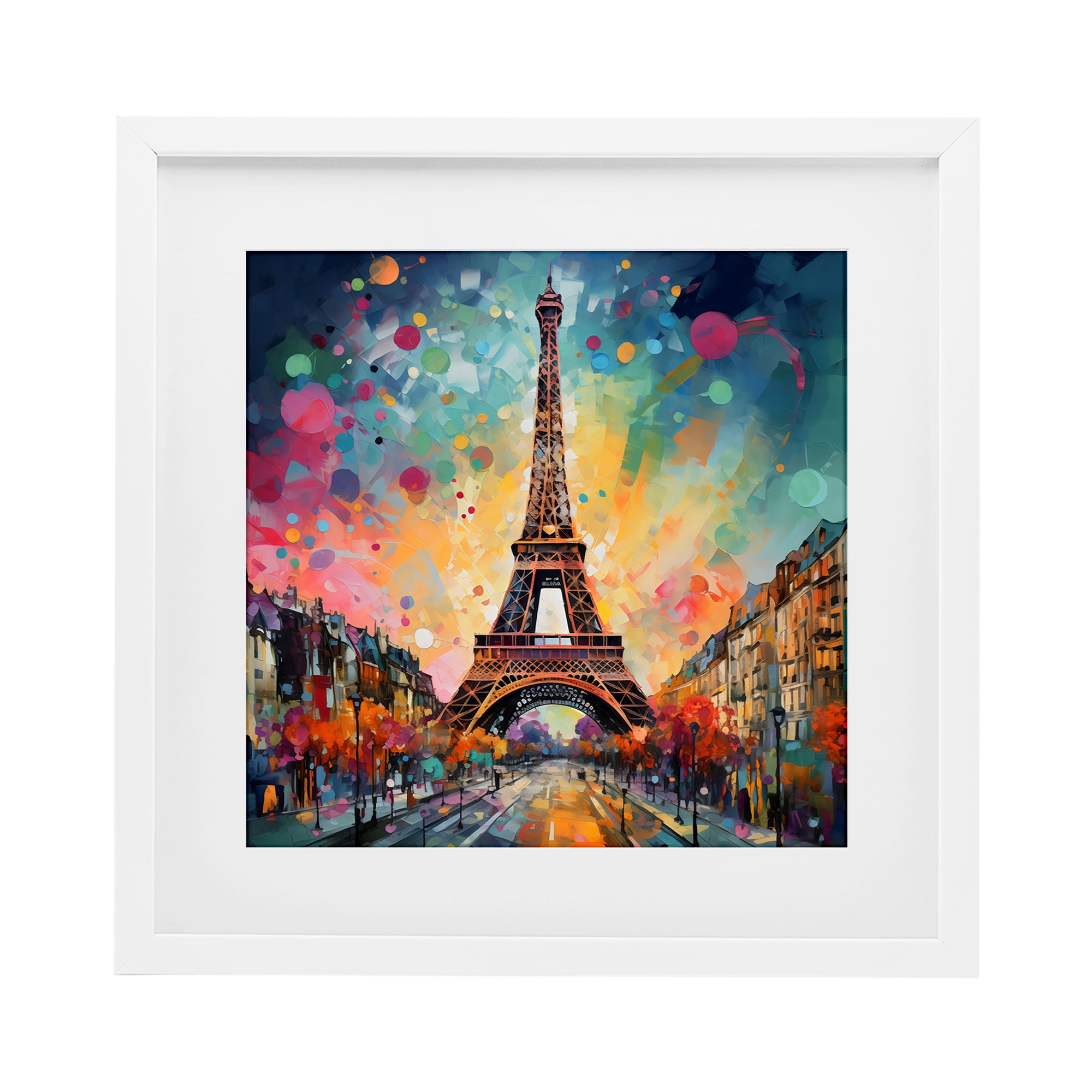 Stupell Industries Eiffel Tower with Vibrant Dots White Framed Print Under Glass, design by Creative Studio