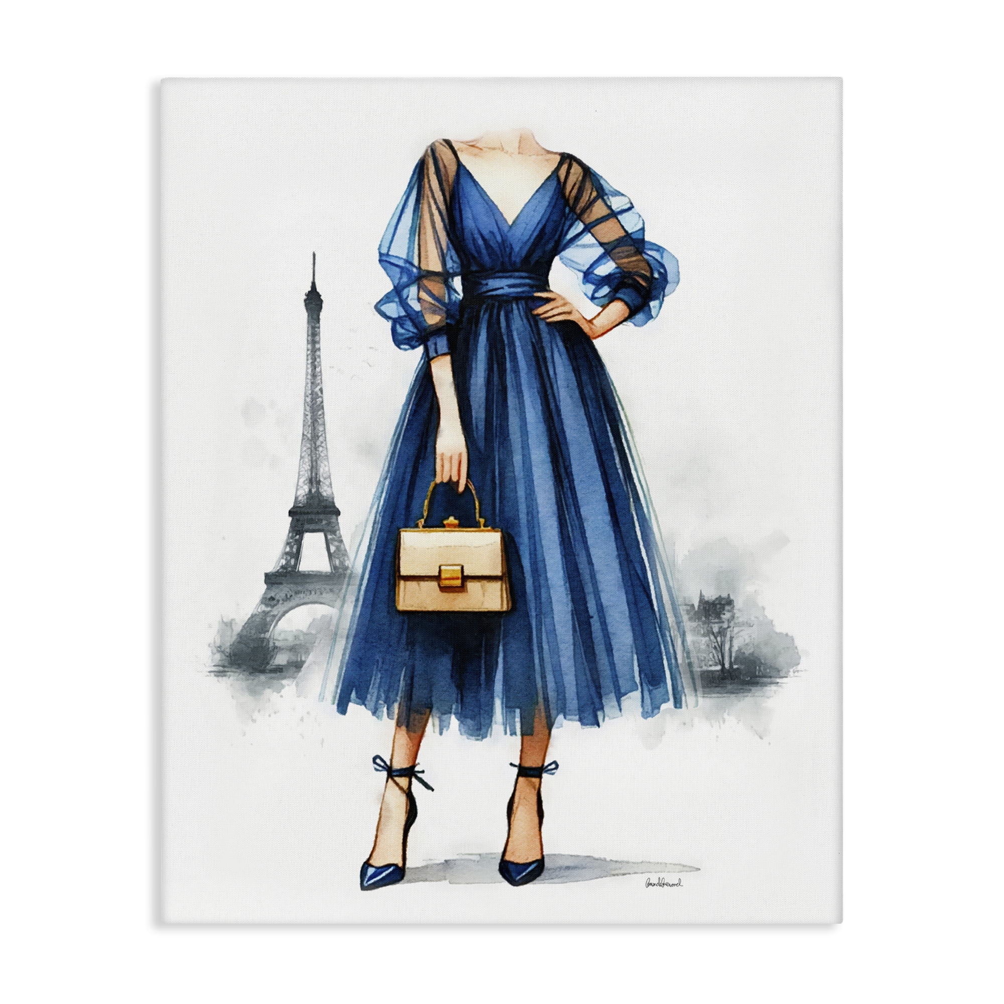 Stupell Industries Eiffel Town & Fashion Fashion Painting Wrapped Canvas Art Print Wall Art, 16 x 20