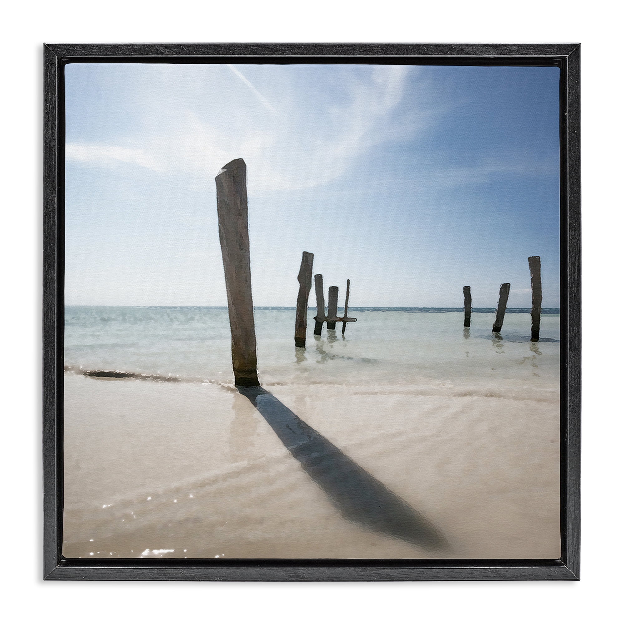 Stupell Industries Eight Beach Posts Coastal Photography Black Floater Framed Canvas Art Print Wall Art, 25 x 25