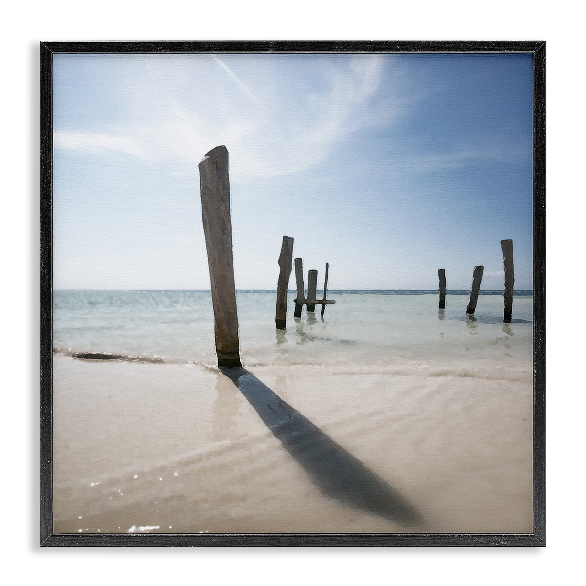Stupell Industries Eight Beach Posts Coastal Photography Black Framed Art Print Wall Art, 24 x 24