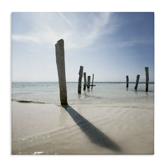 Stupell Industries Eight Beach Posts Coastal Photography Gallery Wrapped Canvas Art Print Wall Art, 17 x 17