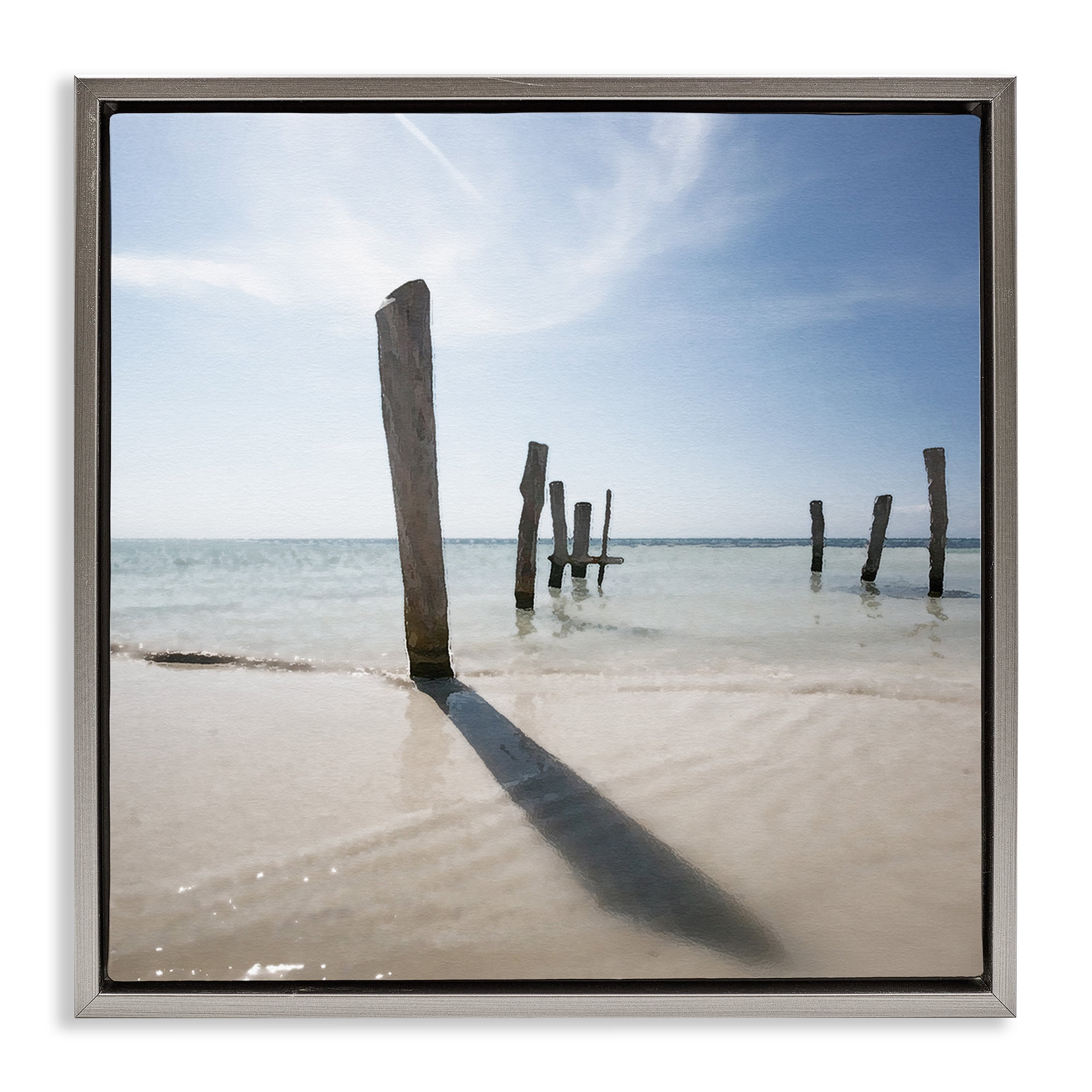 Stupell Industries Eight Beach Posts Coastal Photography Gray Floater Framed Canvas Art Print Wall Art, 18 x 18