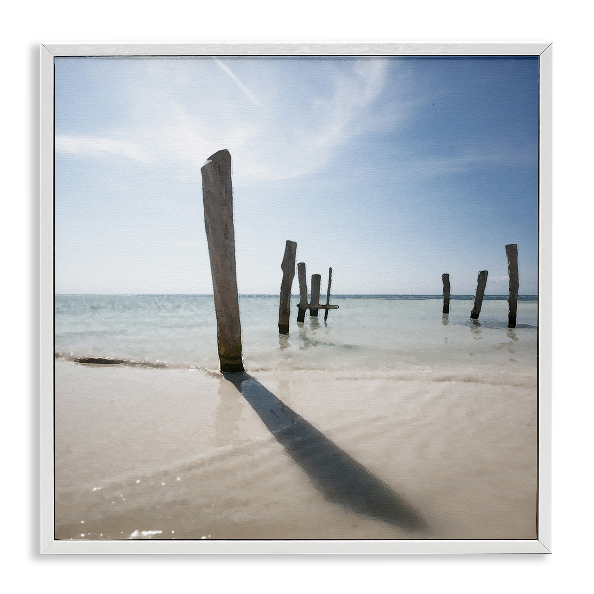 Stupell Industries Eight Beach Posts Coastal Photography White Framed Art Print Wall Art, 12 x 12