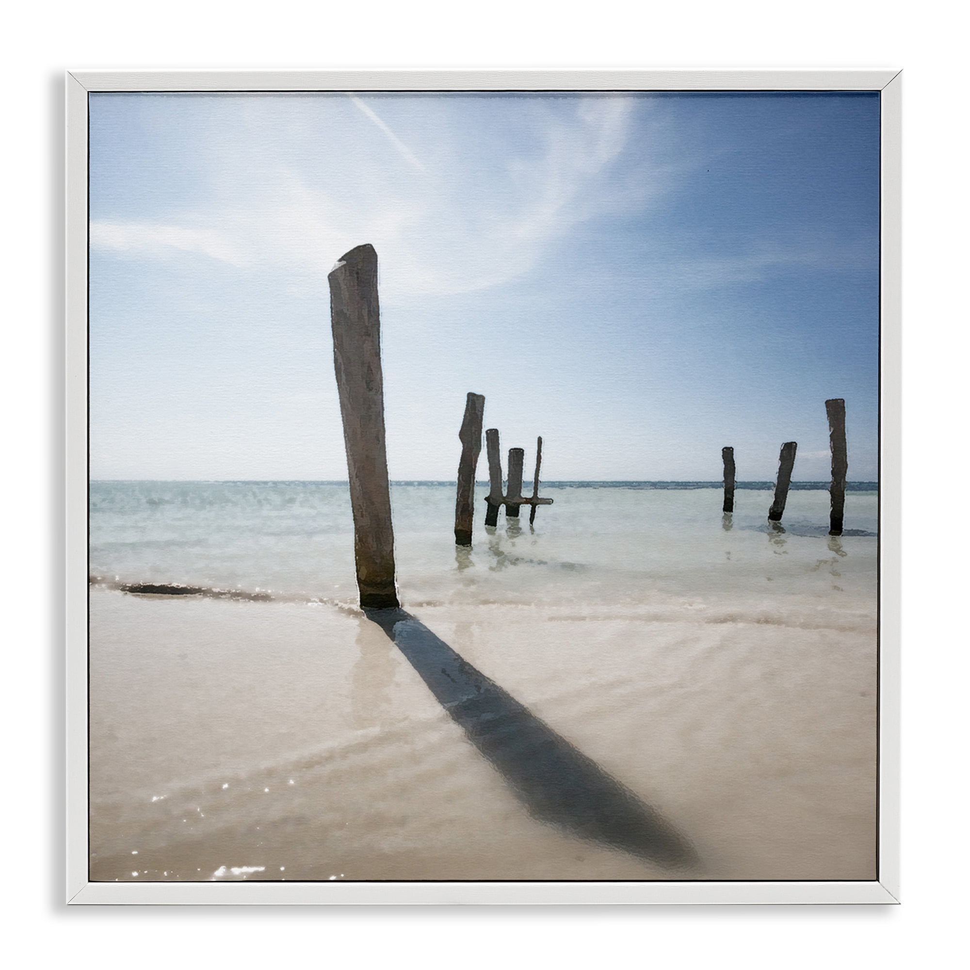Stupell Industries Eight Beach Posts Coastal Photography White Framed Art Print Wall Art, 24 x 24