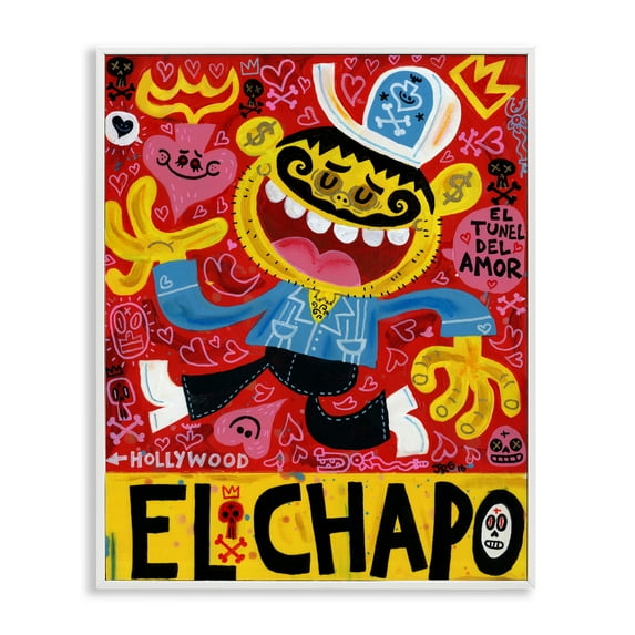 El Chapo Whimsical Cartoon White Framed Giclee Art, 11 x 14, Made In USA