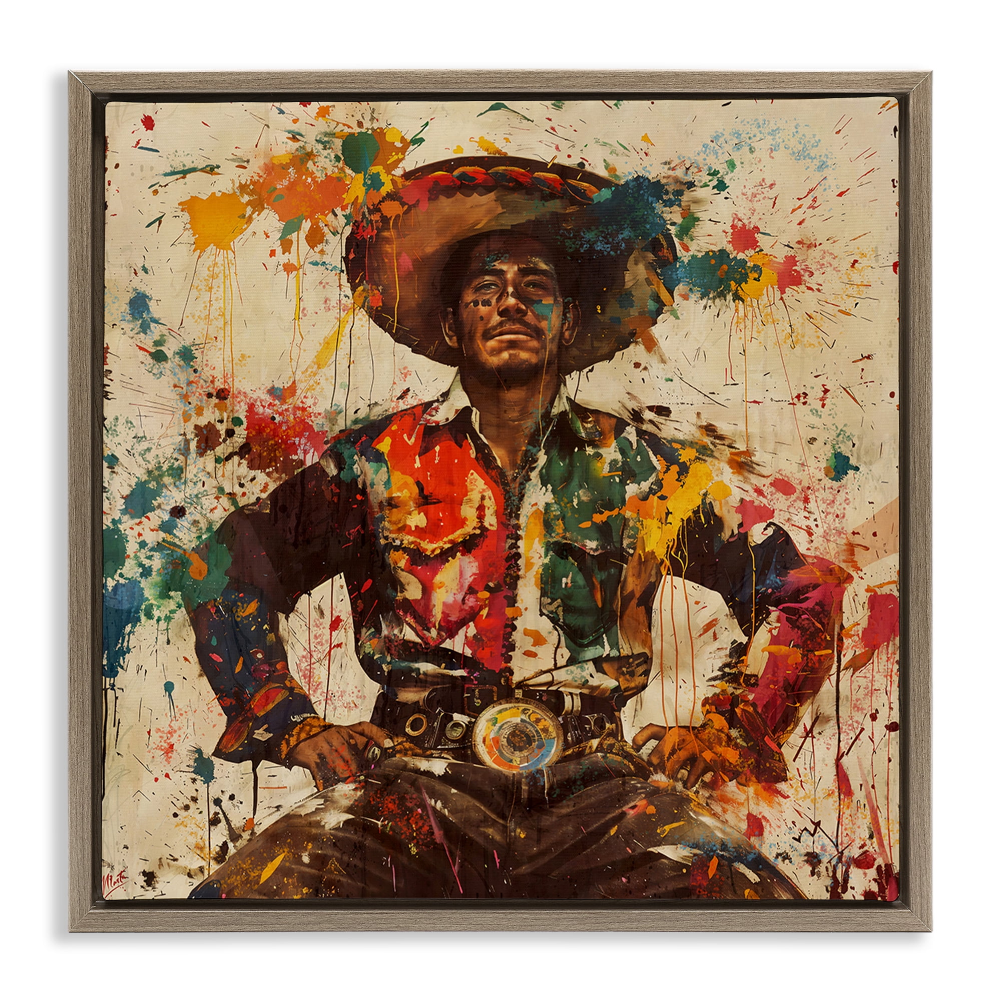 Stupell Industries El Mexicano with Paint Splatters Brown Framed Floater Canvas Wall Art, design by Marta Wiley