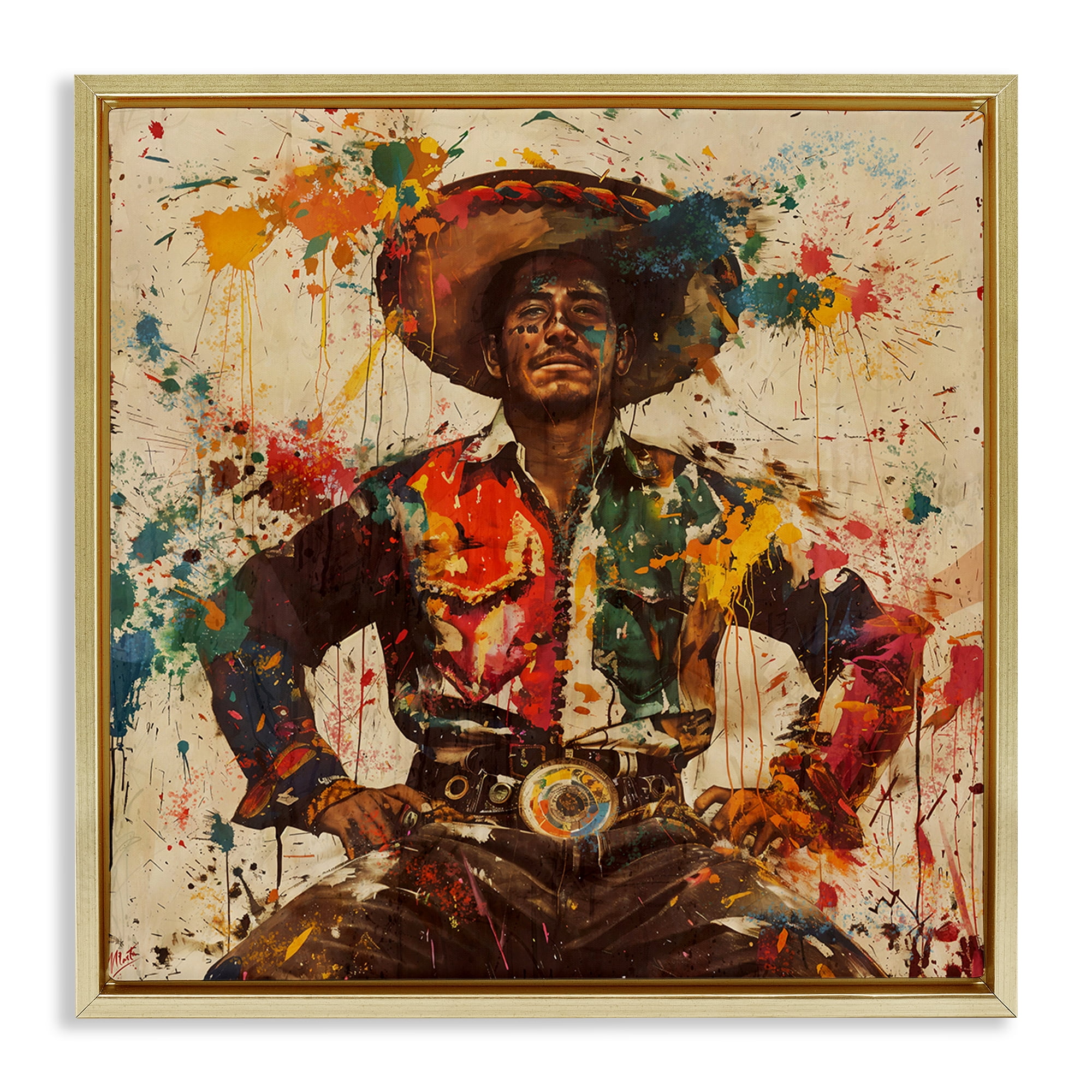 Stupell Industries El Mexicano with Paint Splatters Gold Framed Floater Canvas Wall Art, design by Marta Wiley
