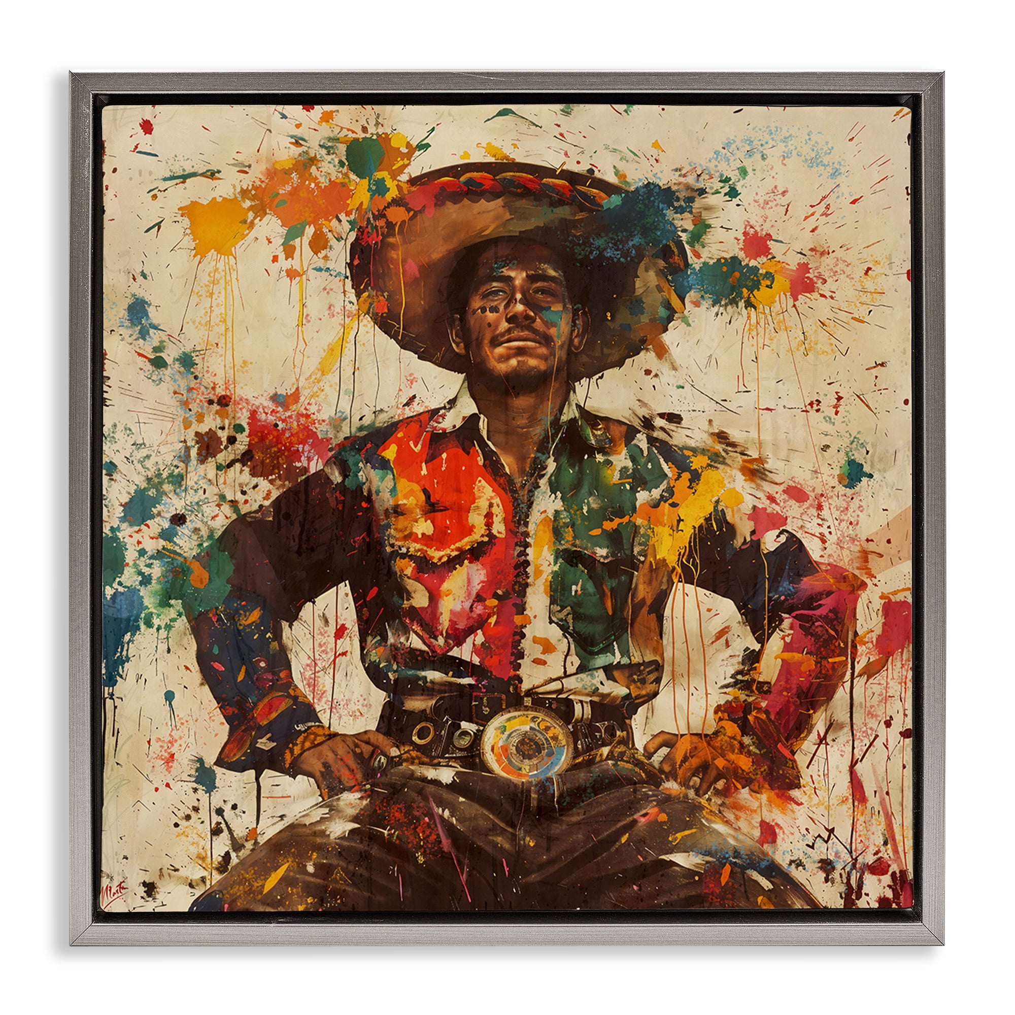 Stupell Industries El Mexicano with Paint Splatters Gray Framed Floater Canvas Wall Art, design by Marta Wiley
