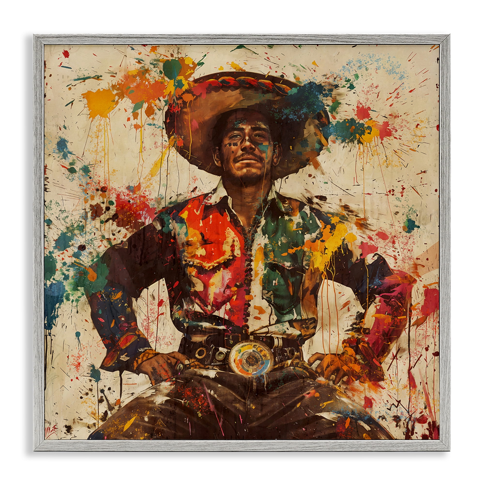 Stupell Industries El Mexicano with Paint Splatters Gray Framed Giclee Art, design by Marta Wiley
