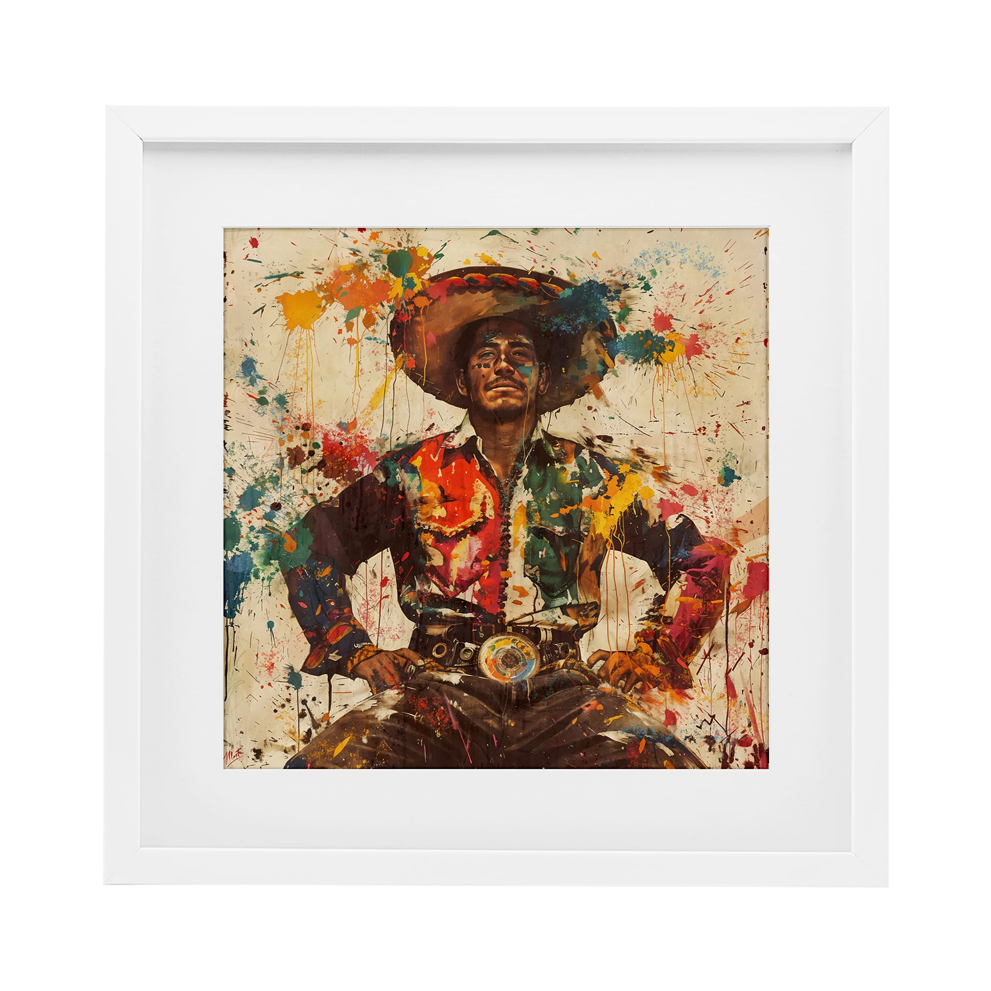 Stupell Industries El Mexicano with Paint Splatters White Framed Print Under Glass, design by Marta Wiley