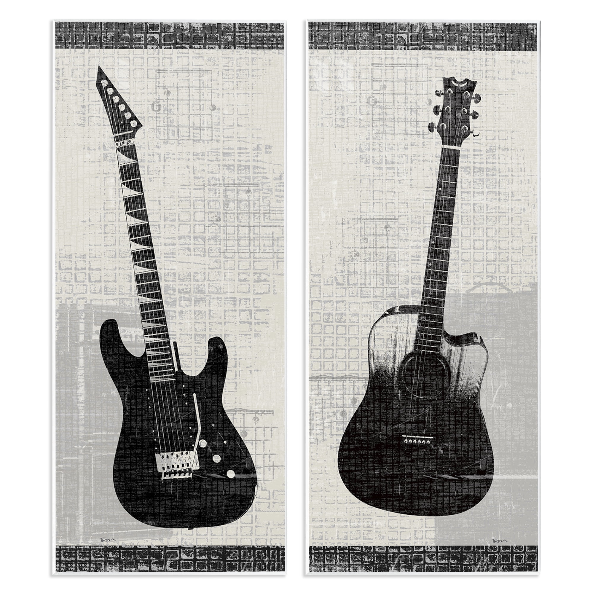 Stupell Industries Electric Acoustic Guitar Entertainment Painting Unframed Art Print Wall Art, 7 x 17, Set of 2