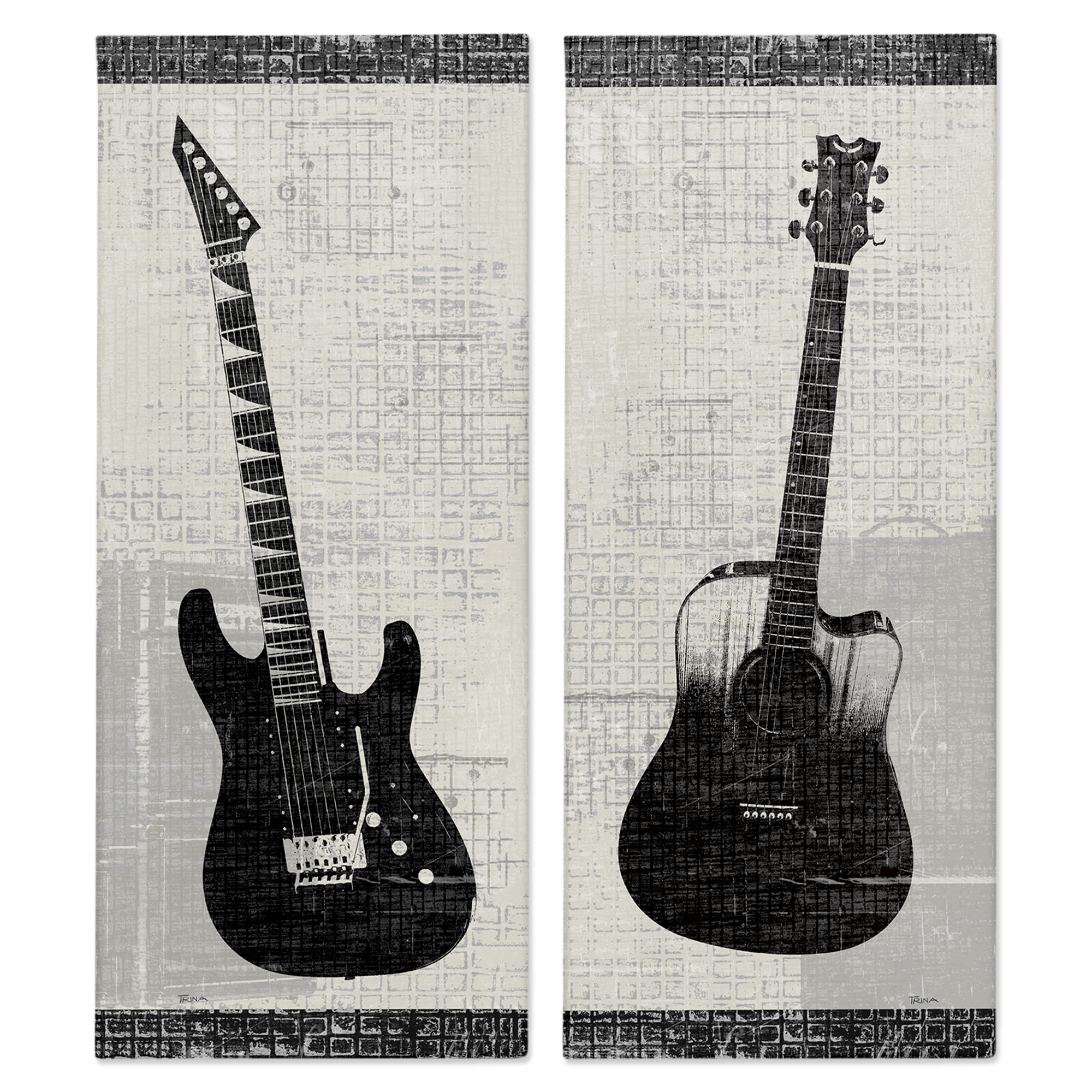 Stupell Industries Electric Acoustic Guitar Entertainment Painting Wrapped Canvas Art Print Wall Art, 10 x 24, Set of 2
