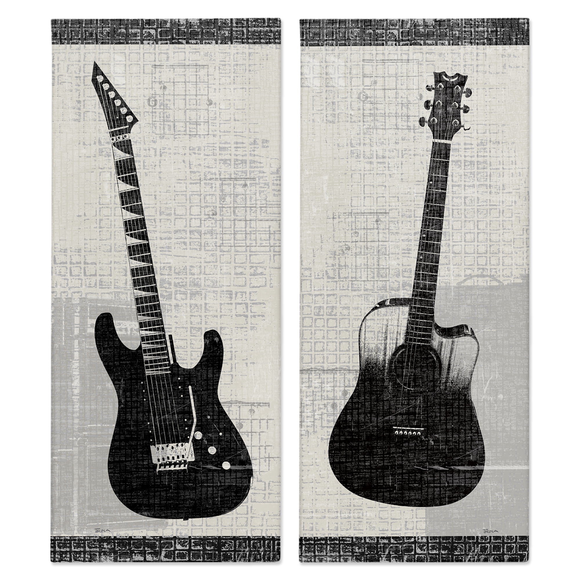 Stupell Industries Electric Acoustic Guitar Entertainment Painting Wrapped Canvas Art Print Wall Art, 13 x 30, Set of 2