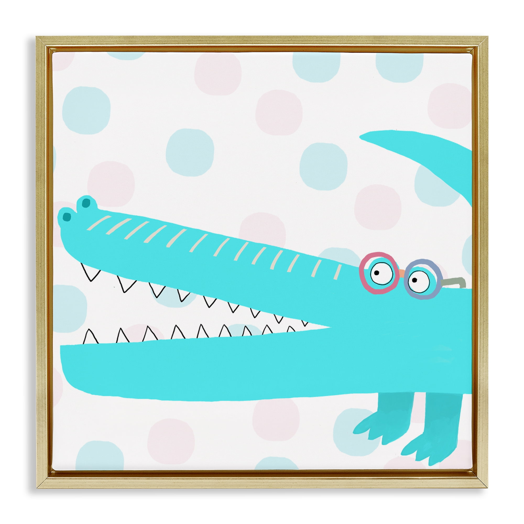 Stupell Industries Electric Blue Crocodile Gold Framed Floater Canvas Wall Art, design by Carla Daly