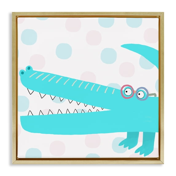 Stupell Industries Contemporary Electric Blue Crocodile Gold Floating Frame Canvas Art, 25 x 25, by Carla Daly