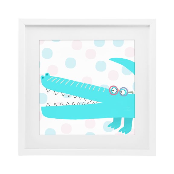 Stupell Industries Electric Blue Crocodile White Framed Print Under Glass, design by Carla Daly