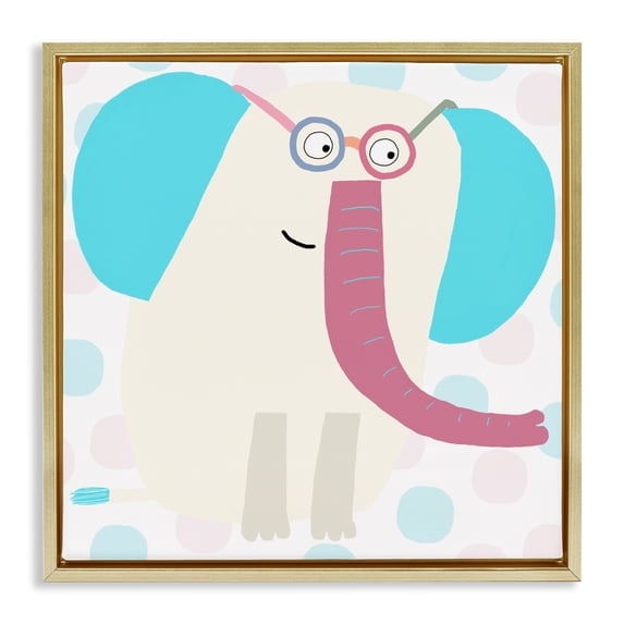 Stupell Industries Contemporary Electric Blue Elephant Gold Floating Frame Canvas Art, 18 x 18, by Carla Daly