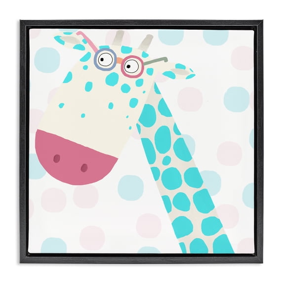Stupell Industries Contemporary Electric Blue Giraffe Black Floating Frame Canvas Art, 18 x 18, by Carla Daly