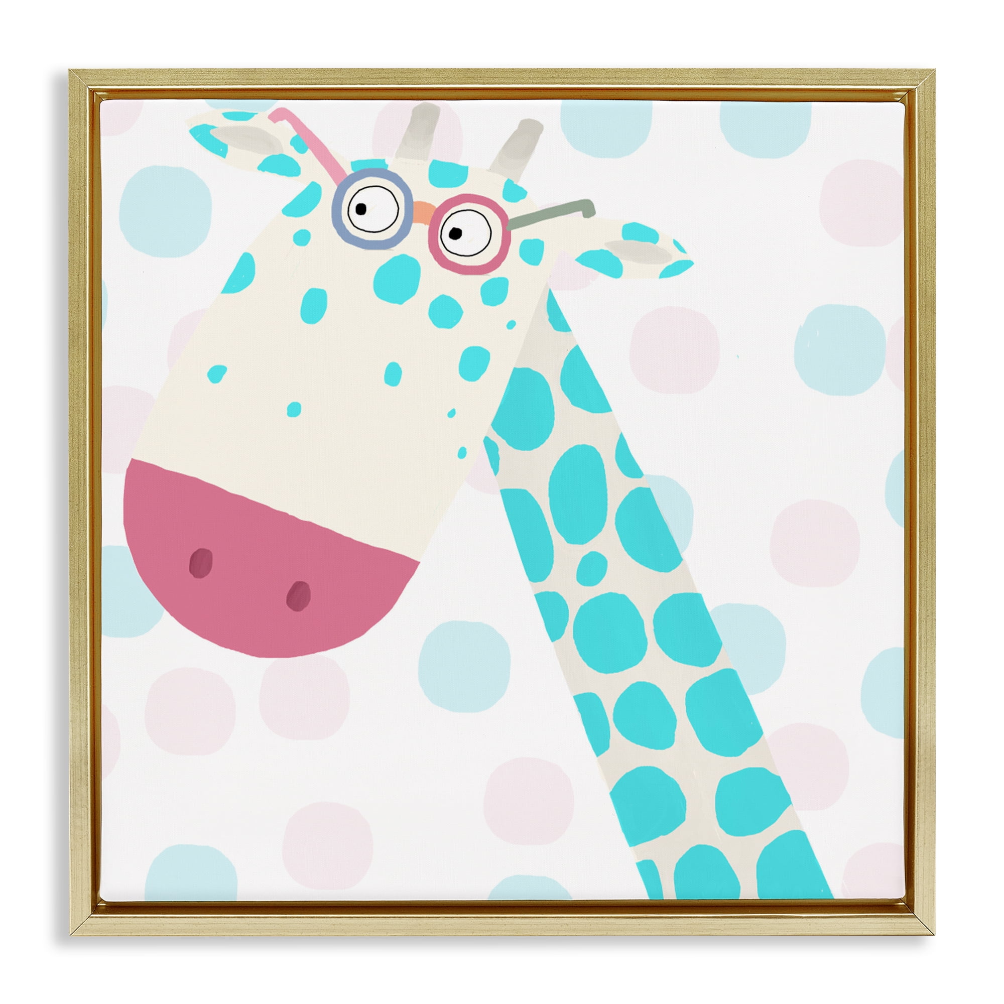 Stupell Industries Electric Blue Giraffe Gold Framed Floater Canvas Wall Art, design by Carla Daly