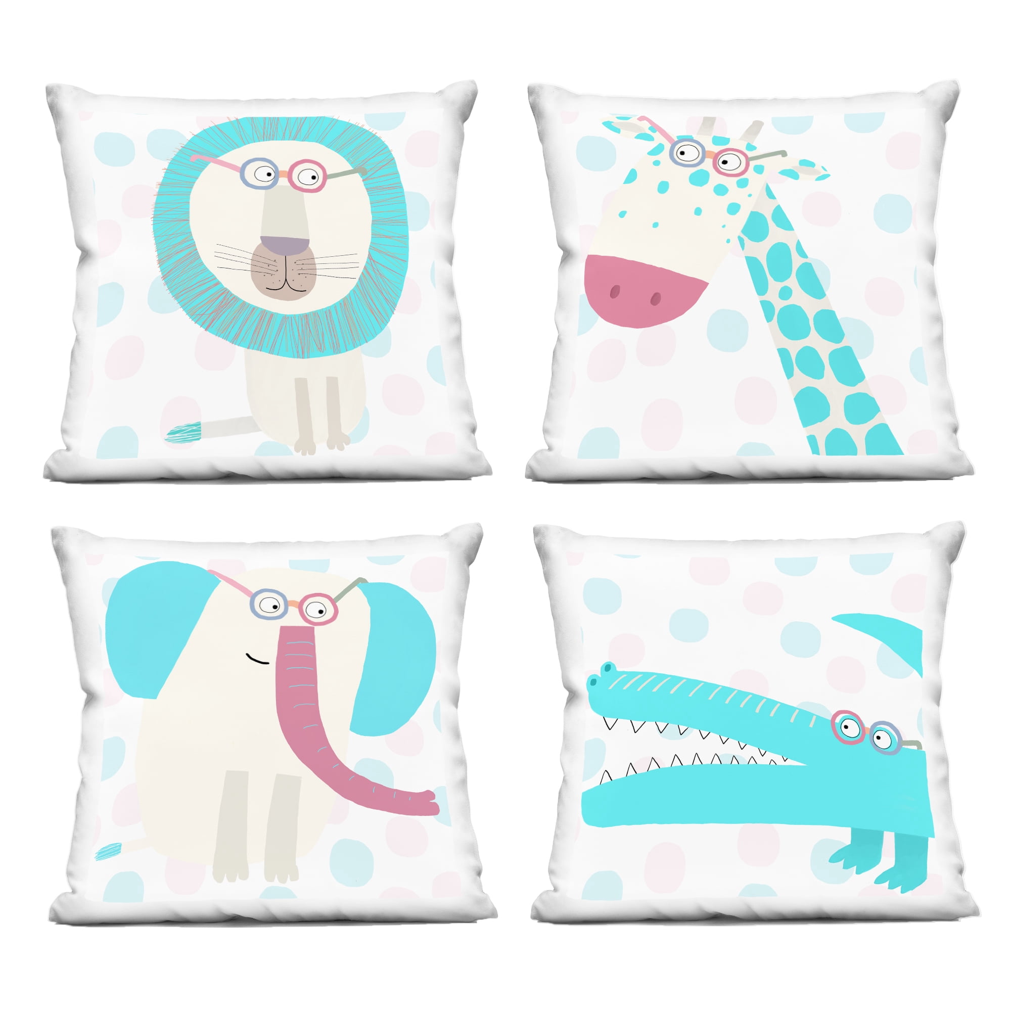 Stupell Industries Electric Blue Wild Animals 4 Piece Decorative Printed Throw Pillow Set, design by Carla Daly