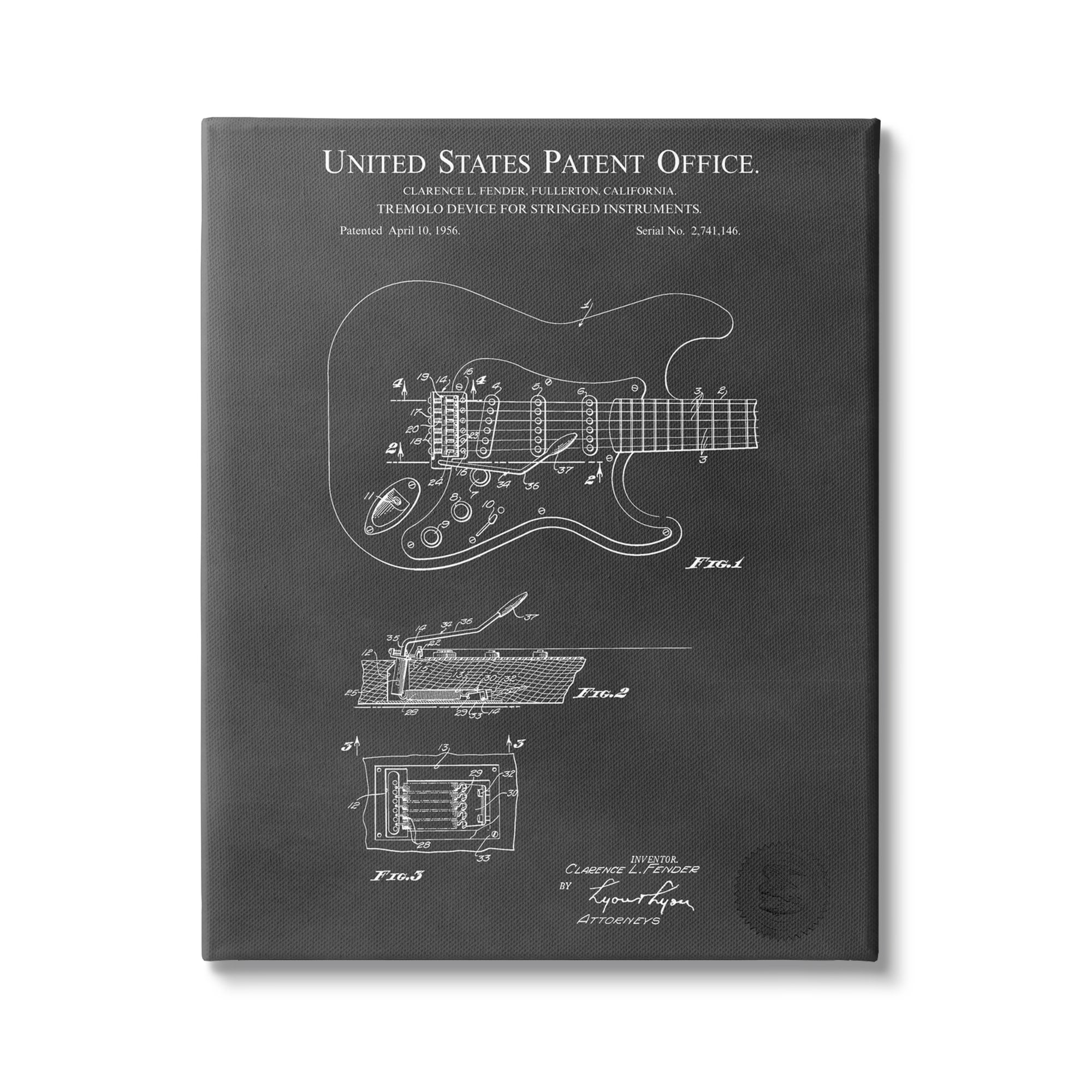 Stupell Industries Electric Guitar Instrument Musician Detailed Patent Blueprint Canvas Wall Art, 16 x 20, Design by Karl Hronek