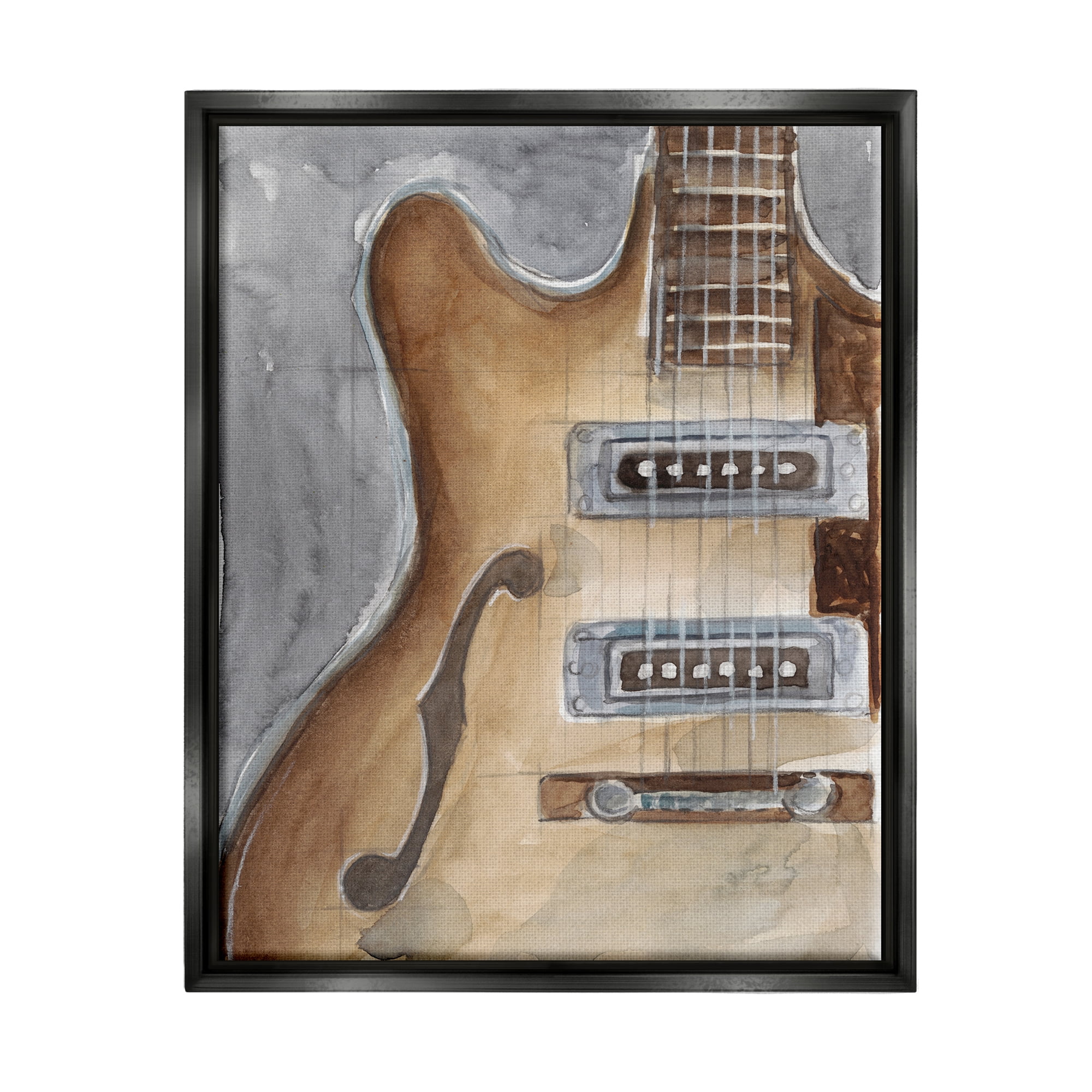 Stupell Industries Electric Guitar Painting Beauty & Fashion Painting Black Floater Framed Art Print Wall Art, 25 x 31