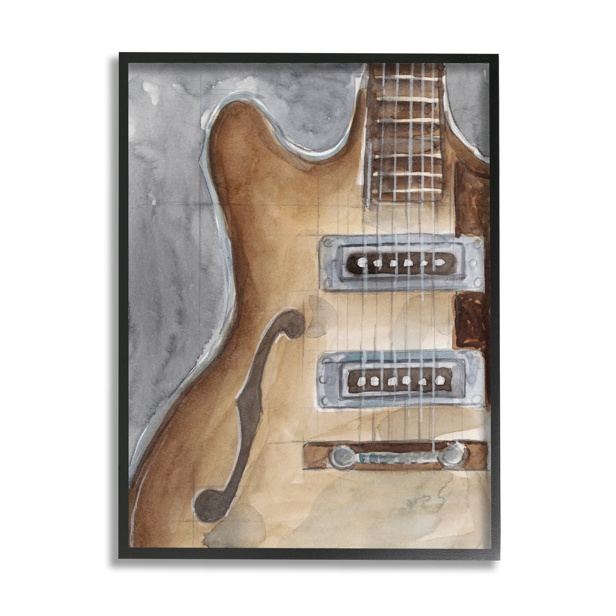 Stupell Industries Electric Guitar Painting Beauty & Fashion Painting Black Framed Art Print Wall Art, 24 x 30