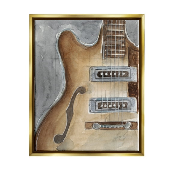 Stupell Industries Electric Guitar Painting Beauty & Fashion Painting Gold Floater Framed Art Print Wall Art, 17 x 21