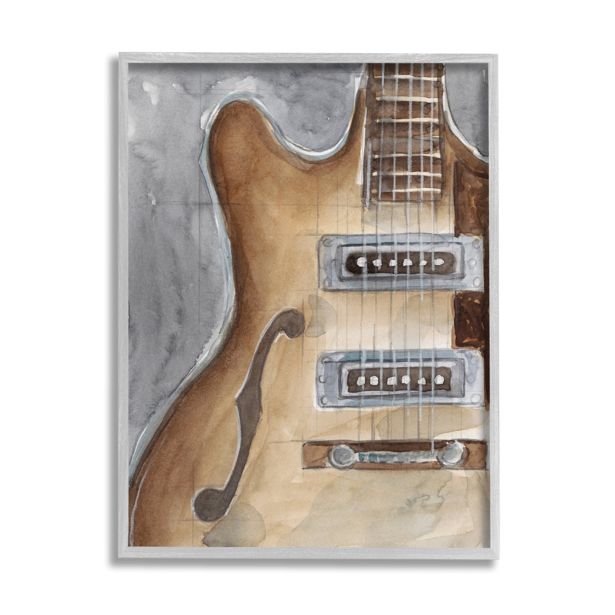 Stupell Industries Electric Guitar Painting Beauty & Fashion Painting Gray Framed Art Print Wall Art, 11 x 14