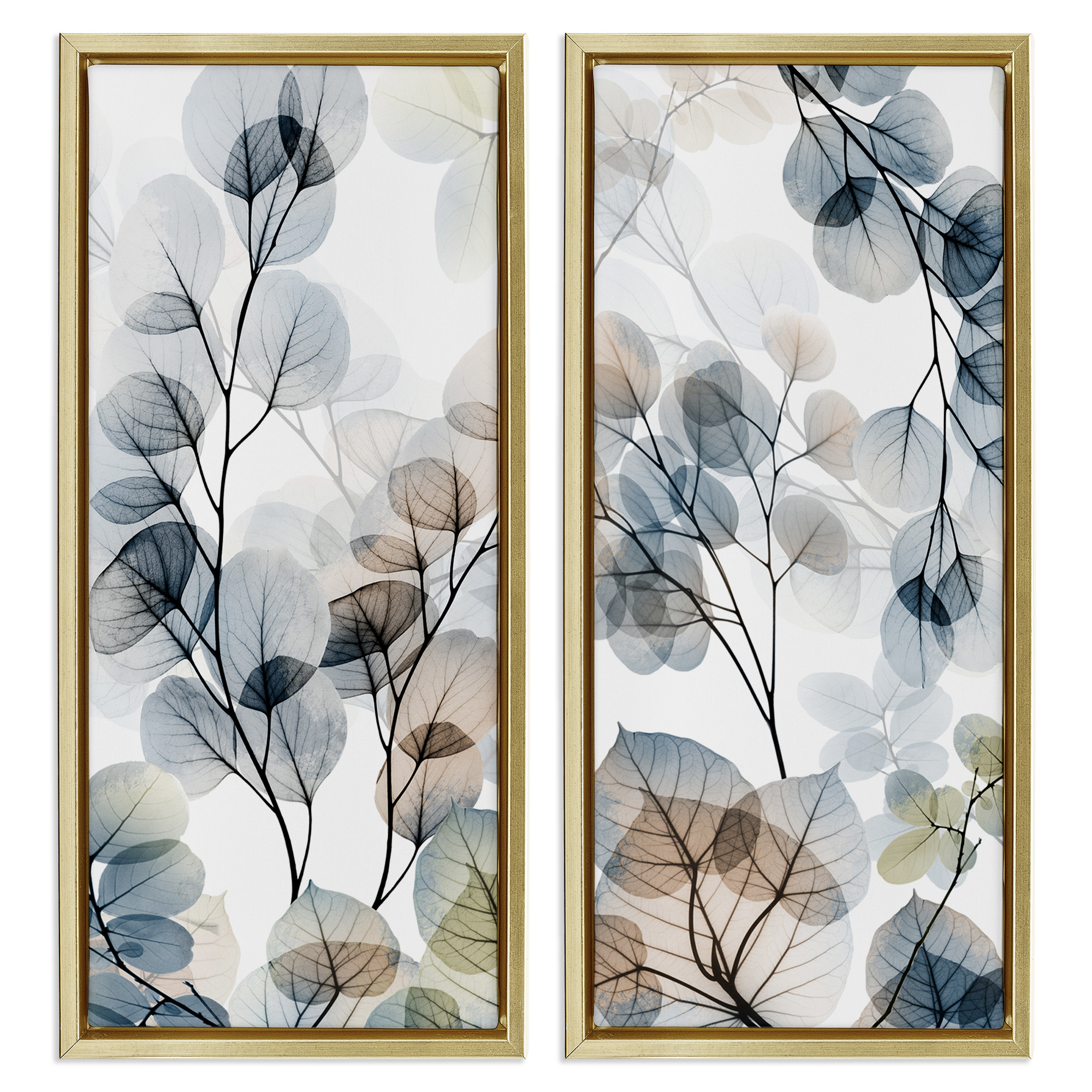 Stupell Industries Elegant Abstract Botanical Plant Leaves Botanical & Floral Photography Gold Floater Framed Canvas Art Print Wall Art, 15 x 31, Set of 2