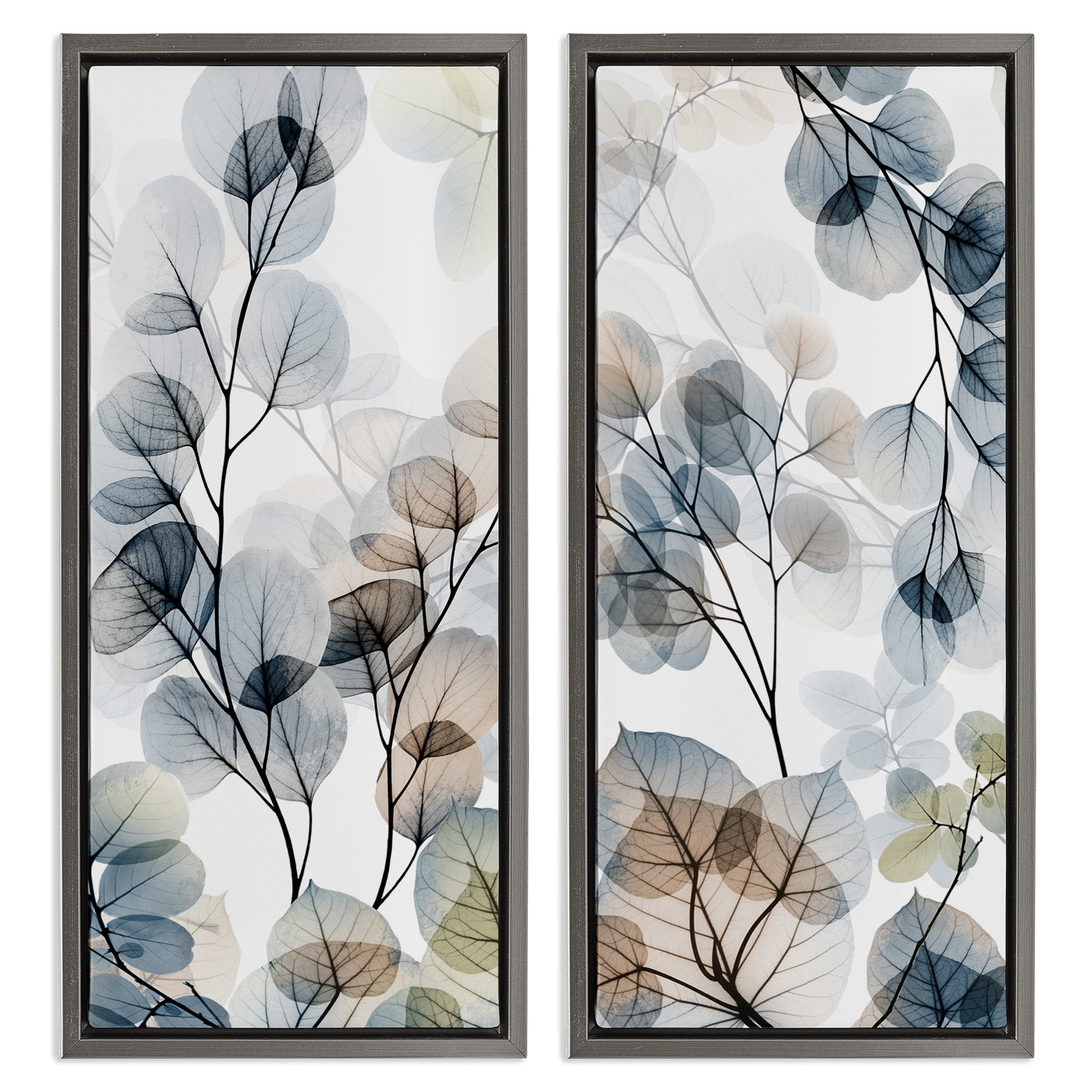 Stupell Industries Elegant Abstract Botanical Plant Leaves Botanical & Floral Photography Gray Floater Framed Canvas Art Print Wall Art, 11 x 25, Set of 2
