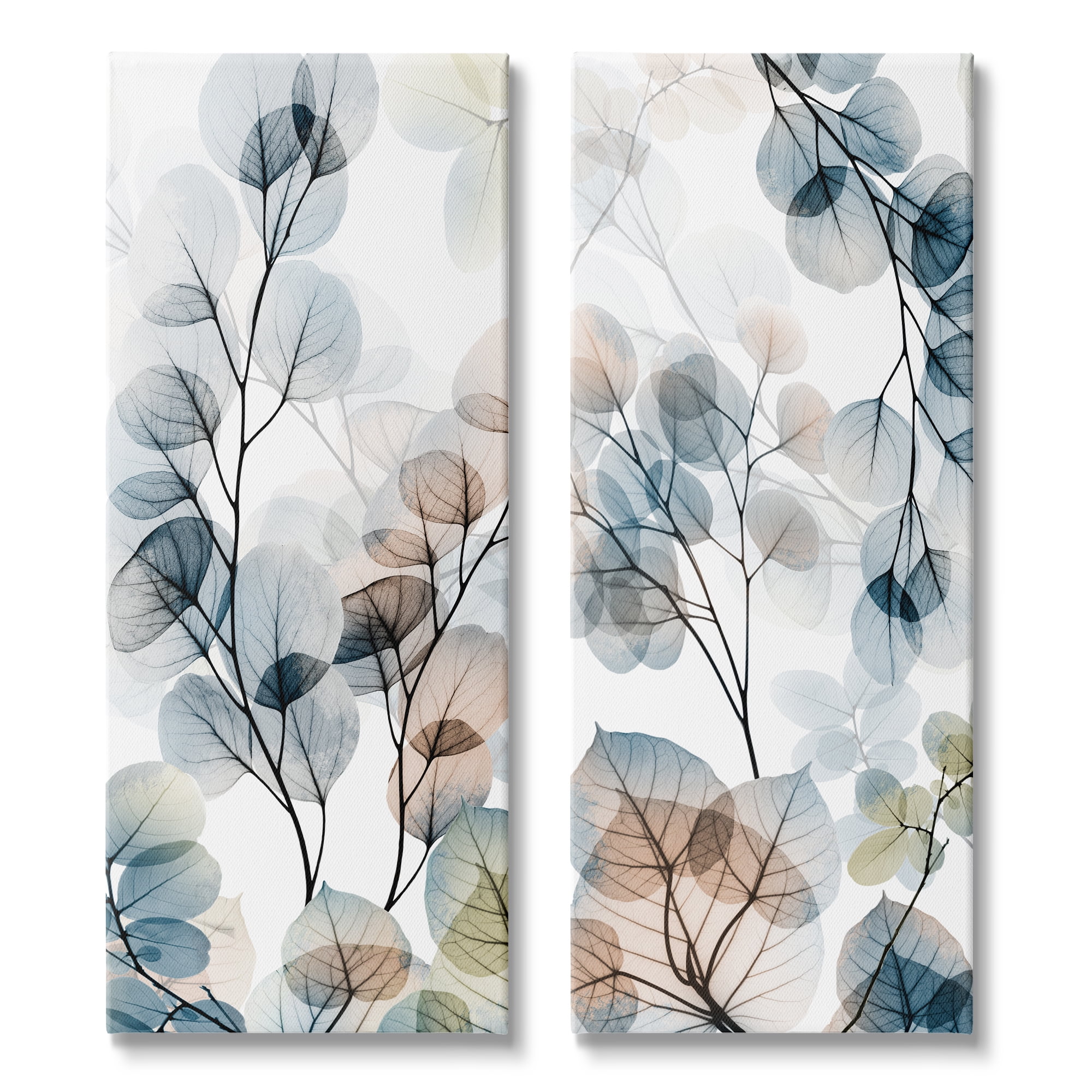 Elegant Abstract Botanical Plant Leaves Pattern Collage Canvas Wall Art Set