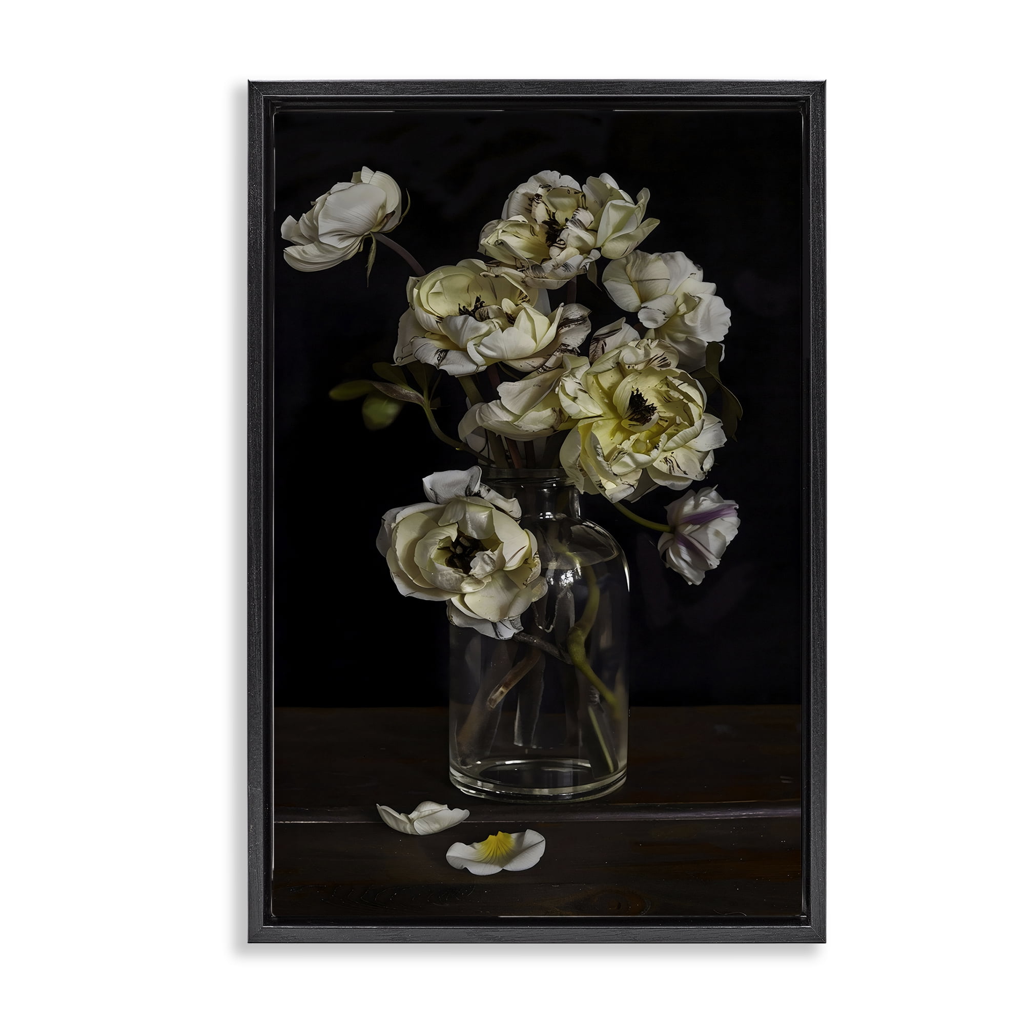Stupell Industries Elegant Arrangement of Cream Blossoms Black Framed Floater Canvas Wall Art, design by Creative Studio