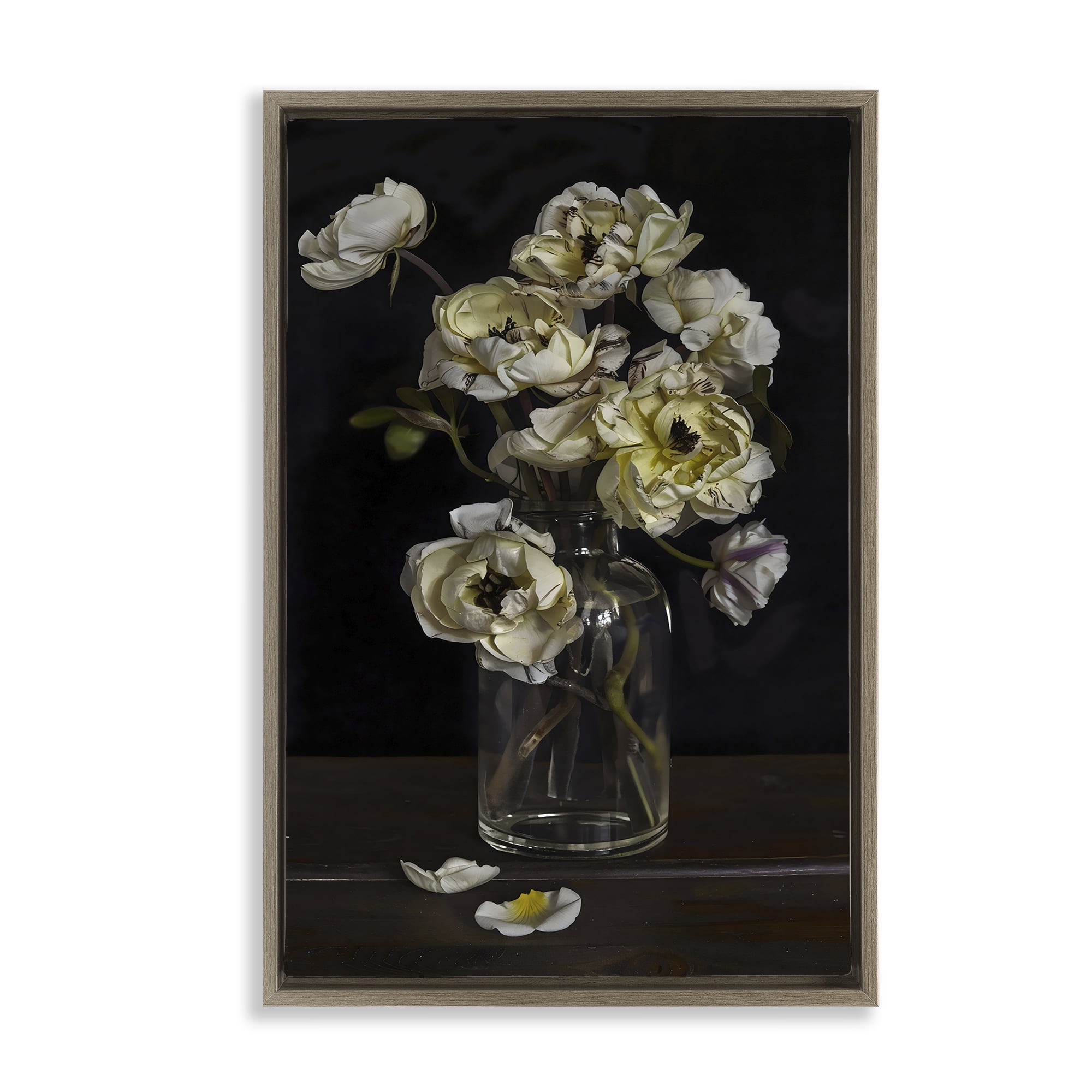 Stupell Industries Elegant Arrangement of Cream Blossoms Brown Framed Floater Canvas Wall Art, design by Creative Studio