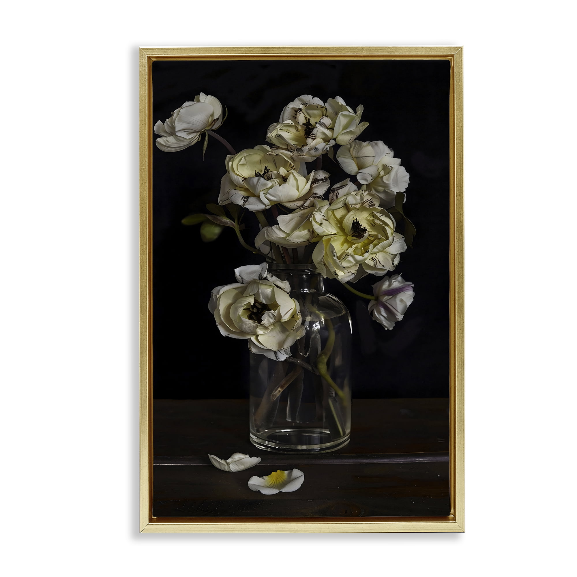 Stupell Industries Elegant Arrangement of Cream Blossoms Gold Framed Floater Canvas Wall Art, design by Creative Studio