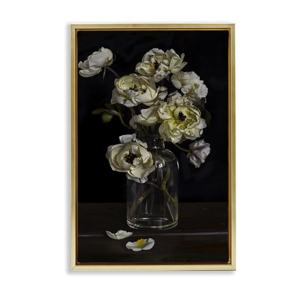 Stupell Industries French Country Elegant Arrangement of Cream Blossoms Gold Floating Frame Canvas Art, 17 x 25, by Creative Studio