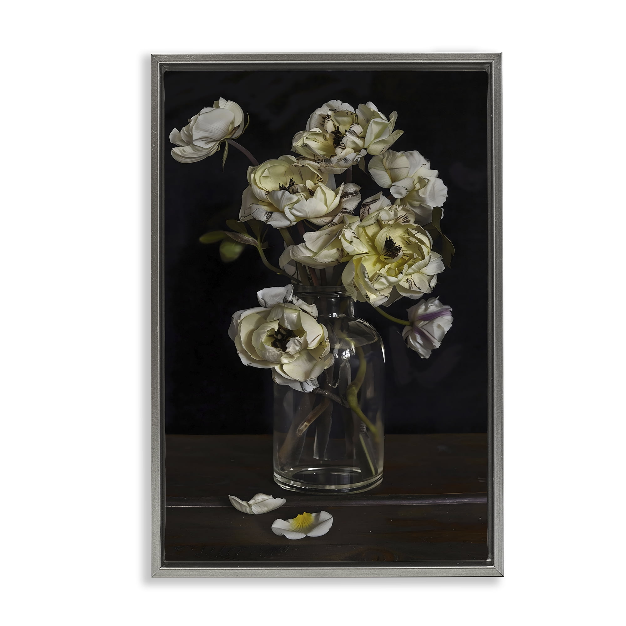 Stupell Industries Elegant Arrangement of Cream Blossoms Gray Framed Floater Canvas Wall Art, design by Creative Studio