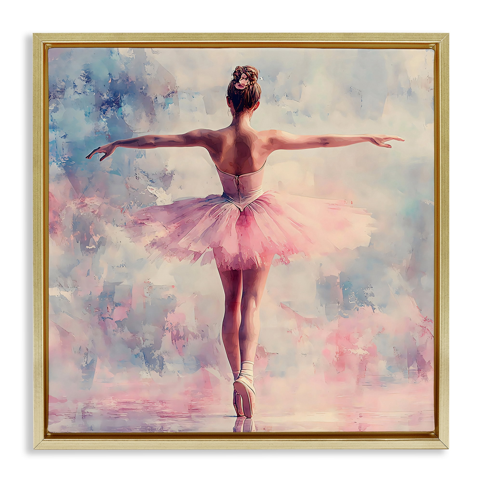 Stupell Industries Elegant Ballet Dancer in Motion Gold Framed Floater Canvas Wall Art, design by Creative Studio
