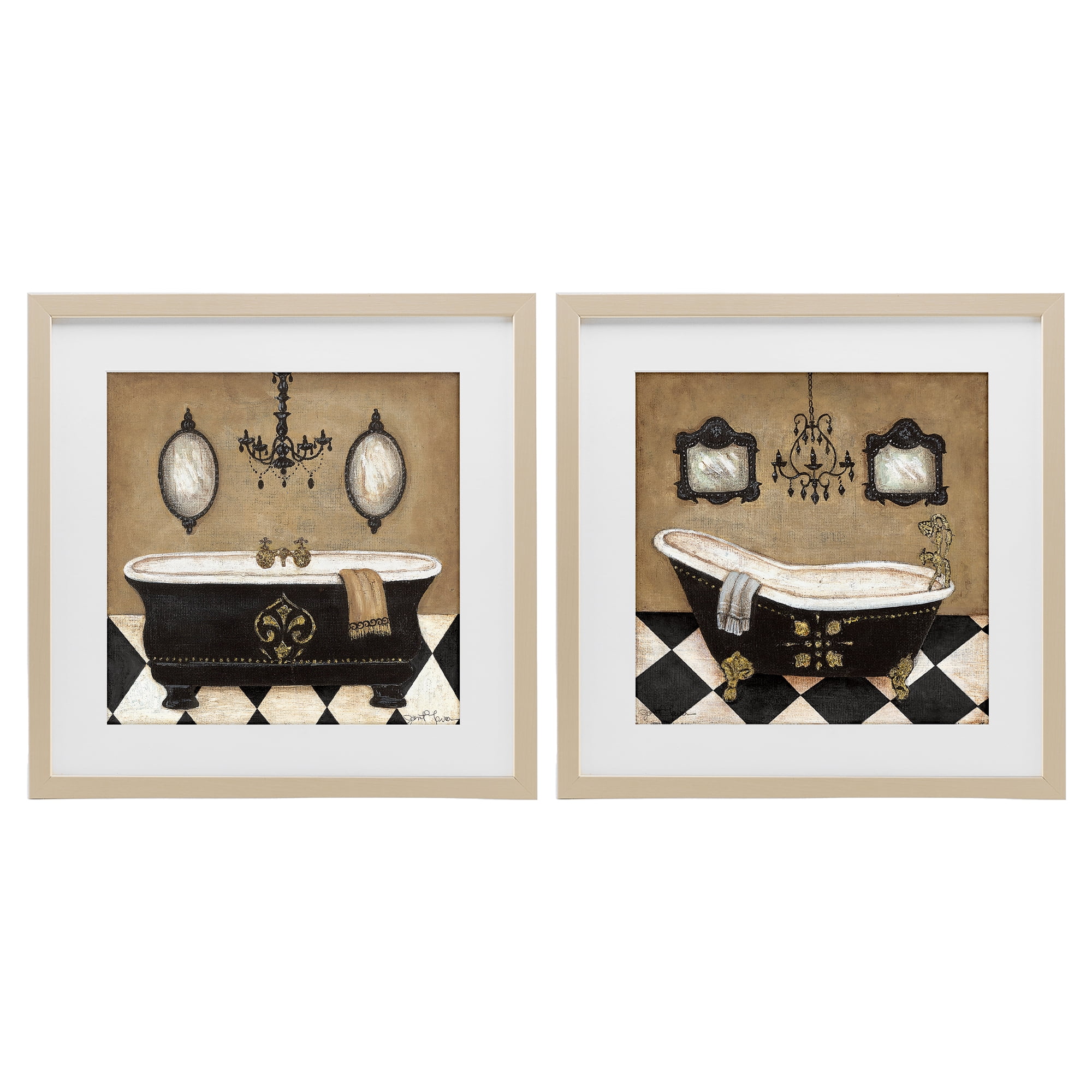 Stupell Industries Elegant Bathroom with Chandeliers 2 Piece Birch Framed Print Under Glass Set, design by Janet Tava