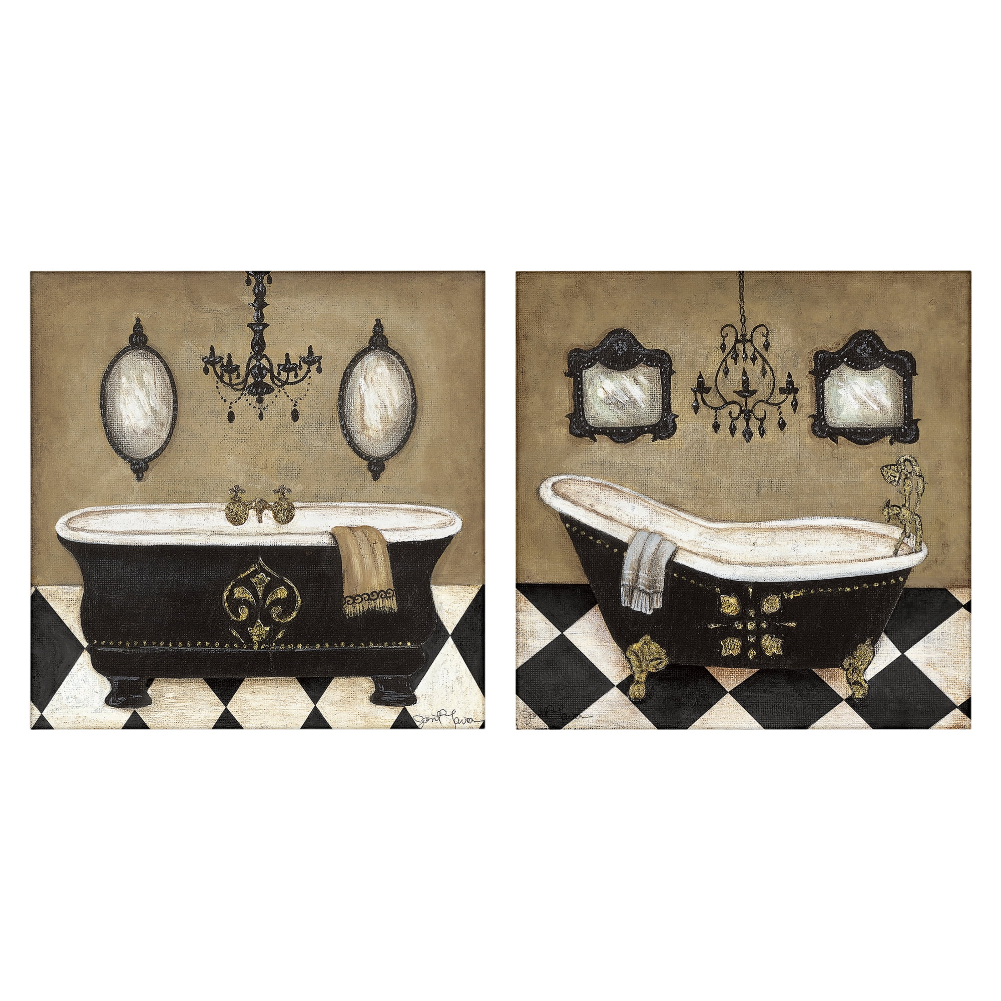Stupell Industries Elegant Bathroom with Chandeliers 2 Piece Canvas Wall Art Set, design by Janet Tava