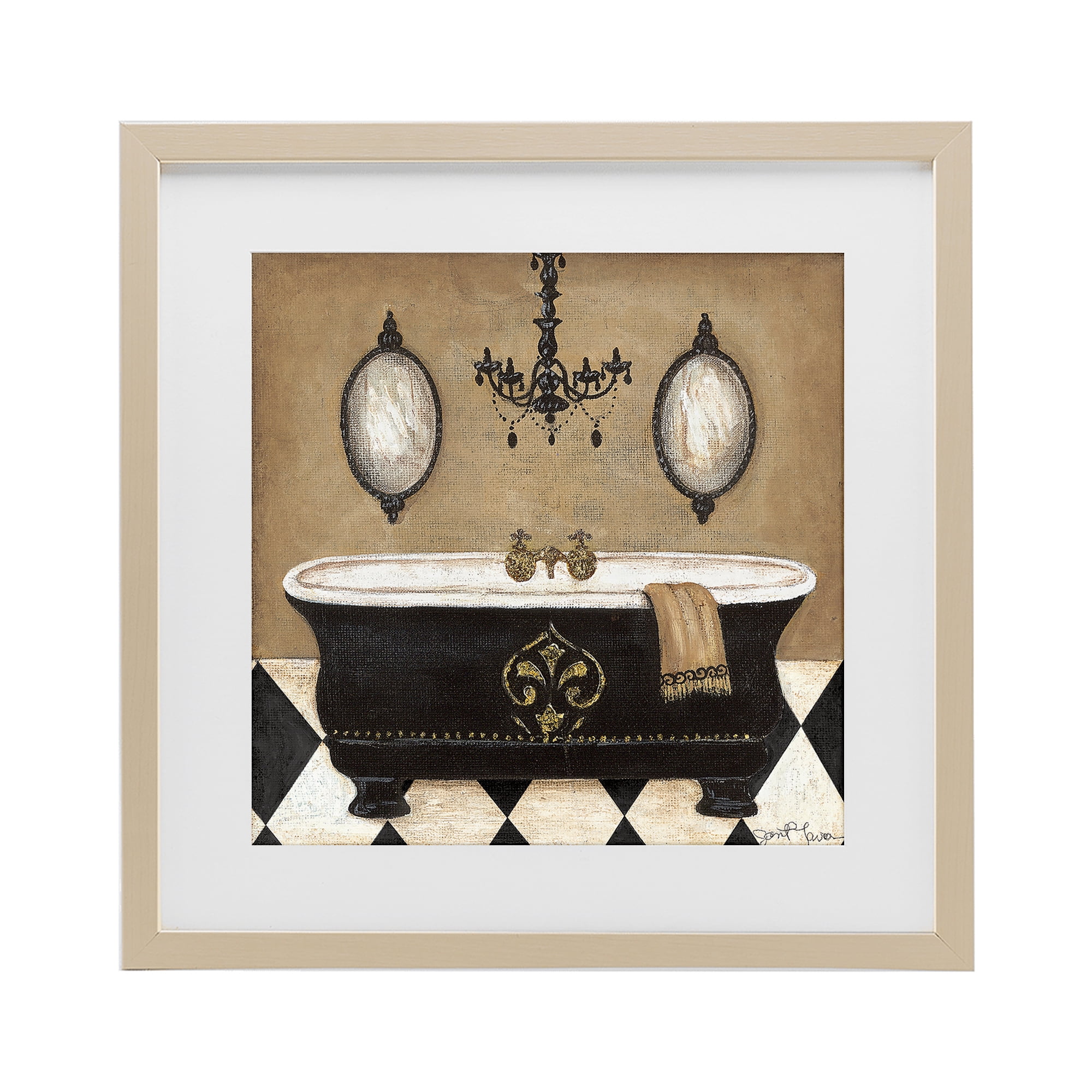 Stupell Industries Elegant Bathtub & Chandelier Birch Framed Print Under Glass, design by Janet Tava