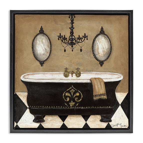 Stupell Industries Traditional Elegant Bathtub & Chandelier Black Floating Frame Canvas Art, 18 x 18, by Janet Tava