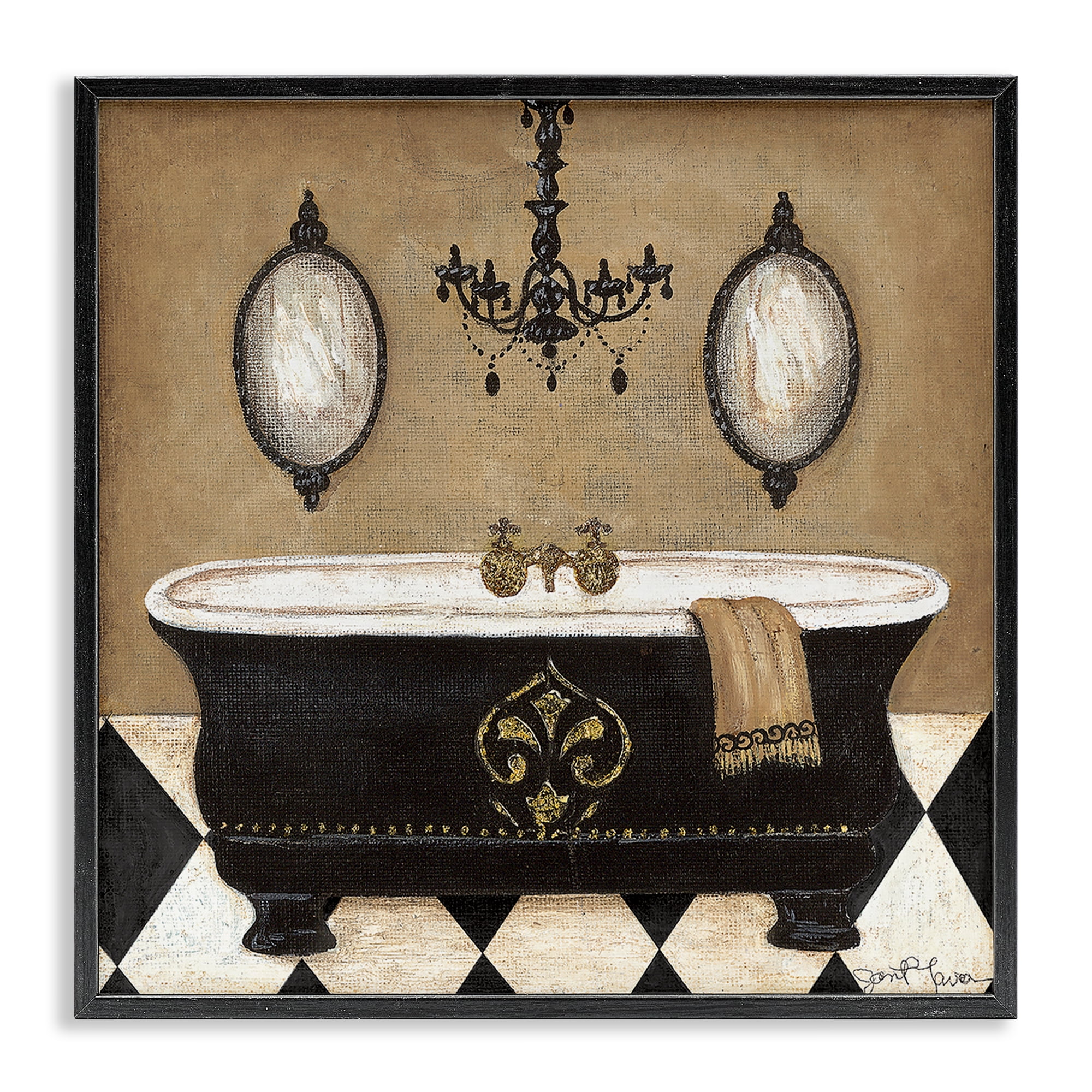 Stupell Industries Elegant Bathtub & Chandelier Black Framed Giclee Art, design by Janet Tava