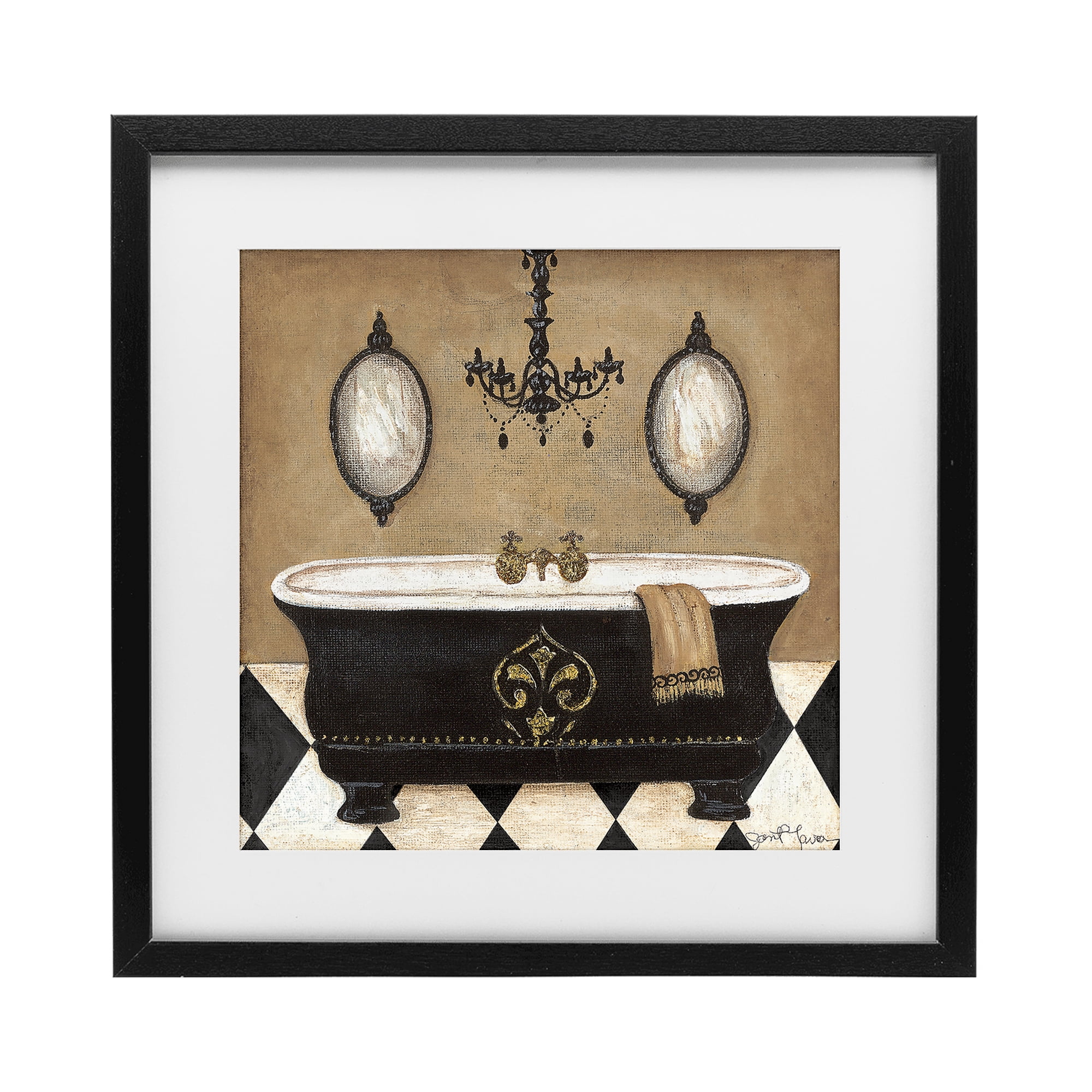Stupell Industries Elegant Bathtub & Chandelier Black Framed Print Under Glass, design by Janet Tava