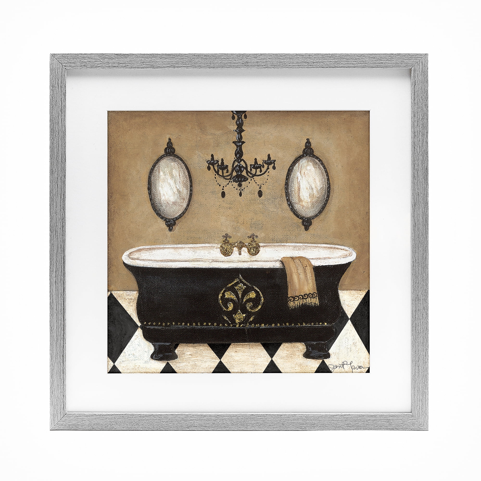 Stupell Industries Elegant Bathtub & Chandelier Gray Framed Print Under Glass, design by Janet Tava