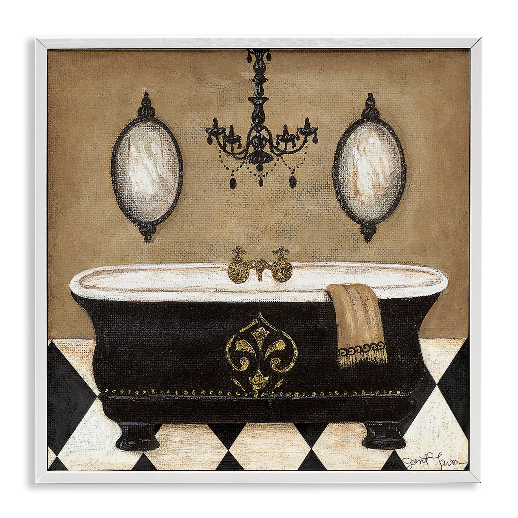 Stupell Industries Elegant Bathtub & Chandelier White Framed Giclee Art, design by Janet Tava